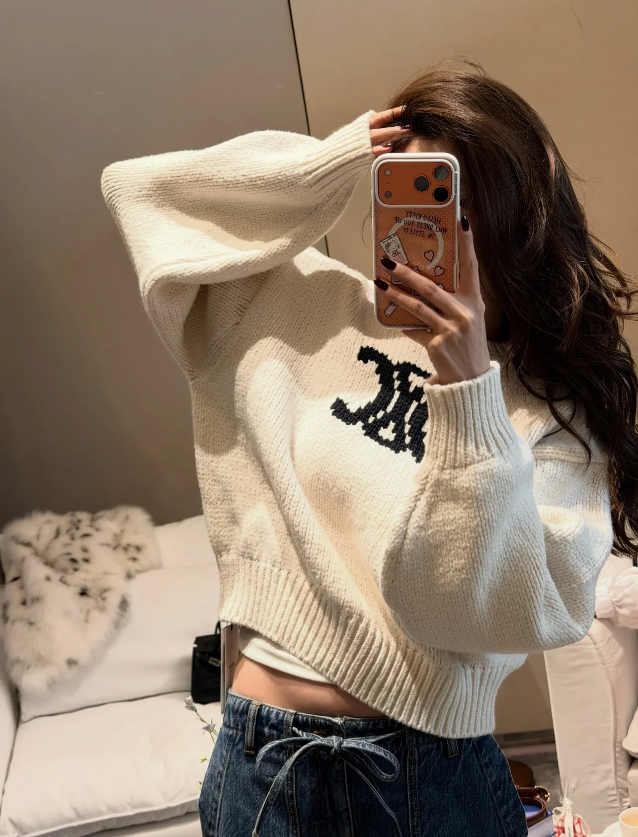Triomphe Intarsia Cropped Knit Sweater D17021536 — view 5