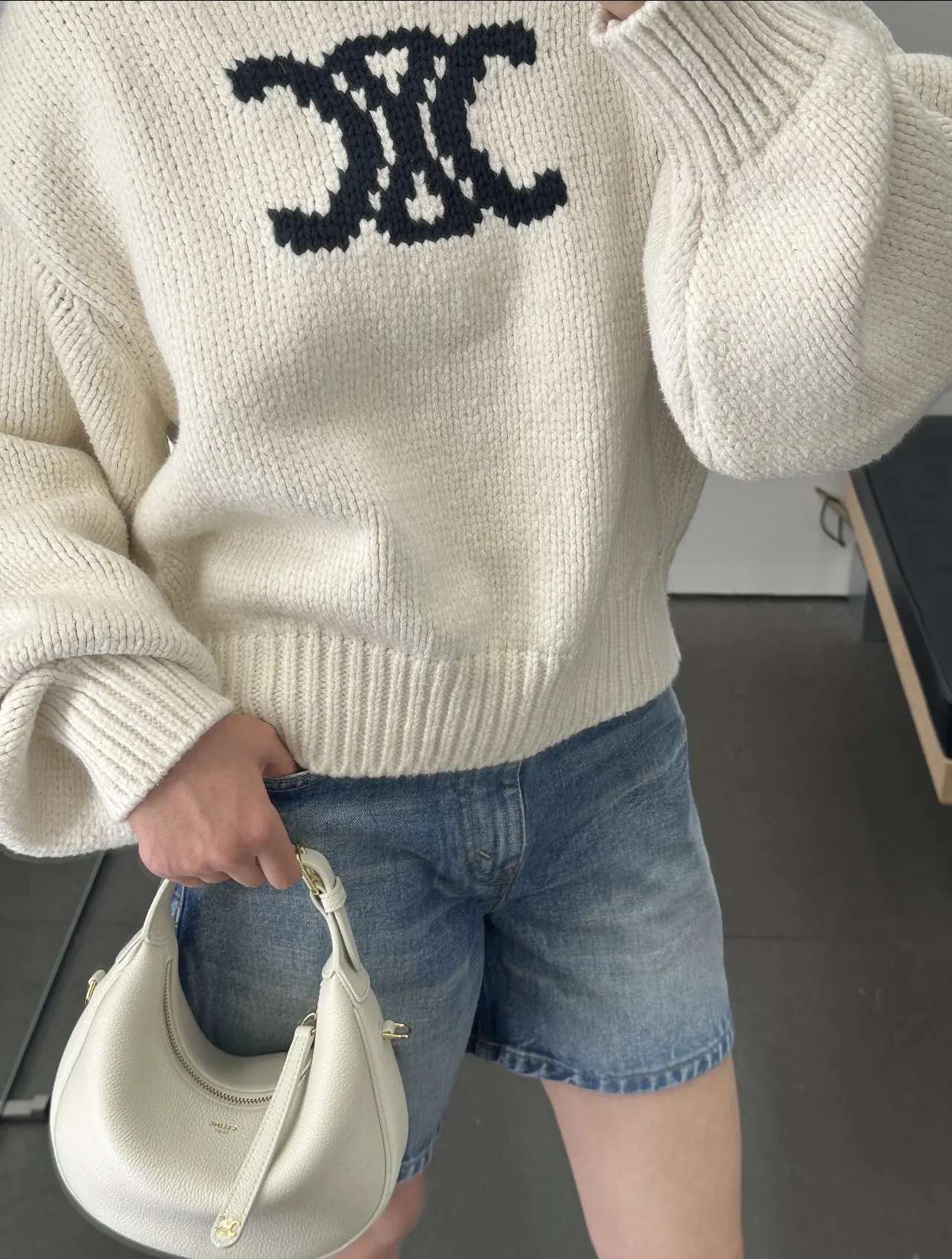 Triomphe Intarsia Cropped Knit Sweater D17021536 — view 6