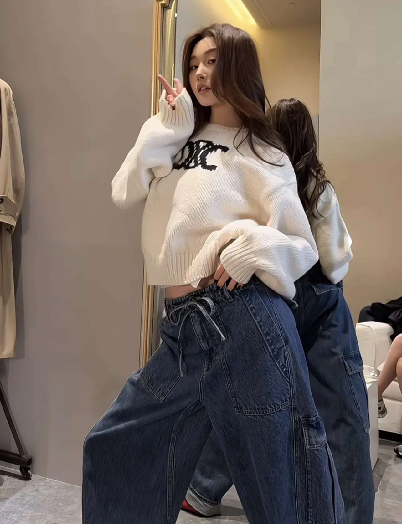 Triomphe Intarsia Cropped Knit Sweater D17021536 — view 8
