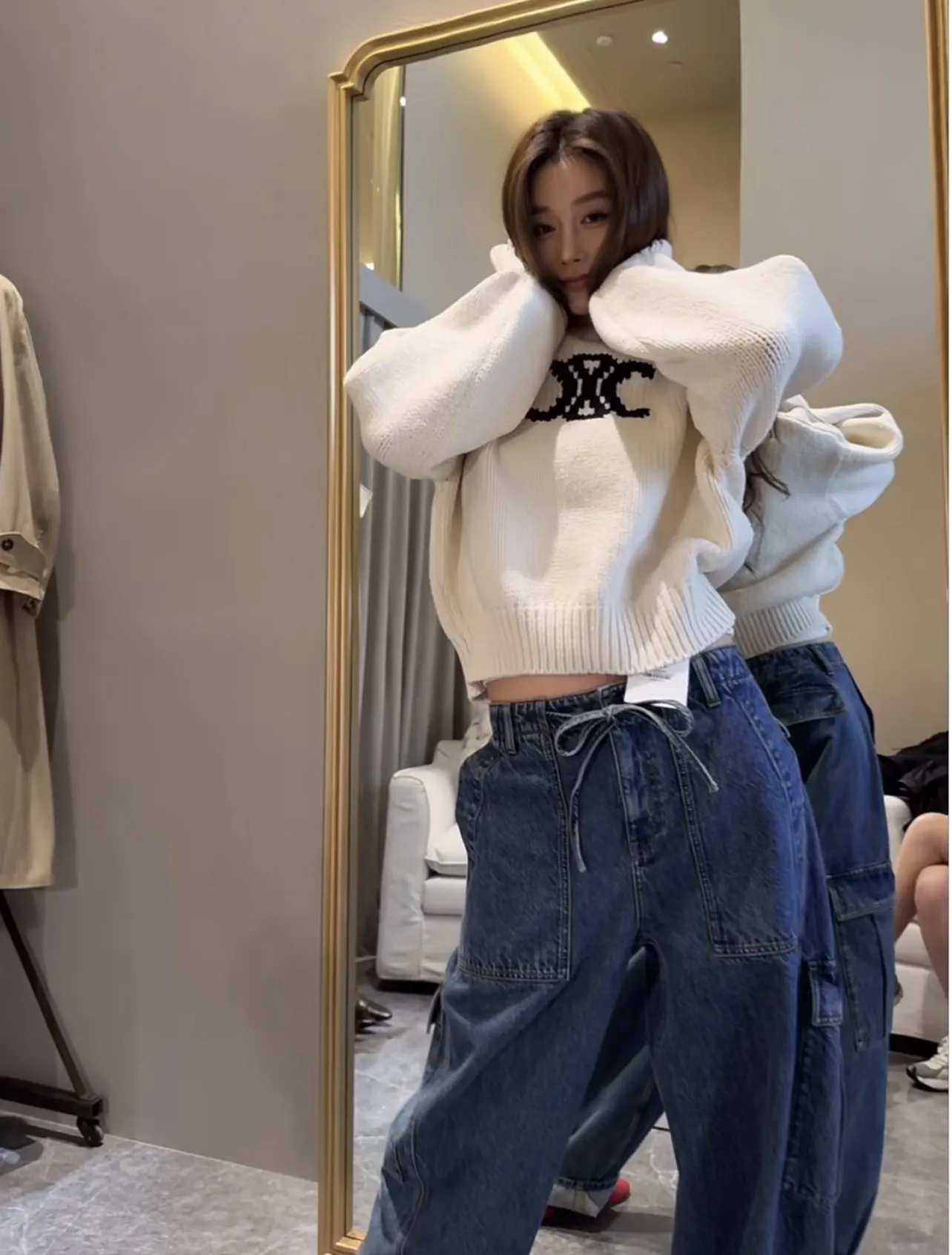 Triomphe Intarsia Cropped Knit Sweater D17021536 — view 9