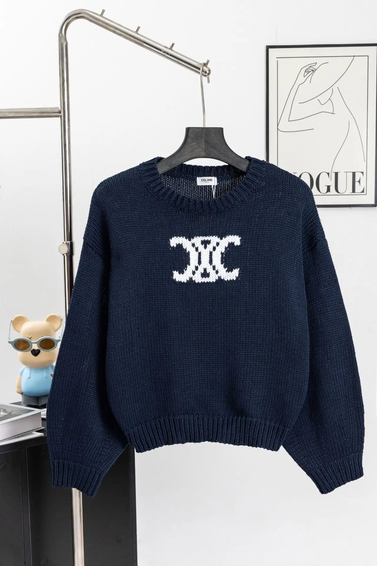 Triomphe Intarsia Cropped Knit Sweater D17021535