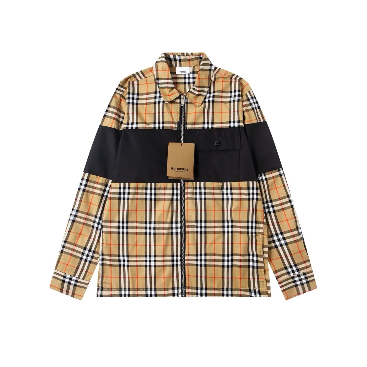 Check and Panel Zip-Up Overshirt D19023017