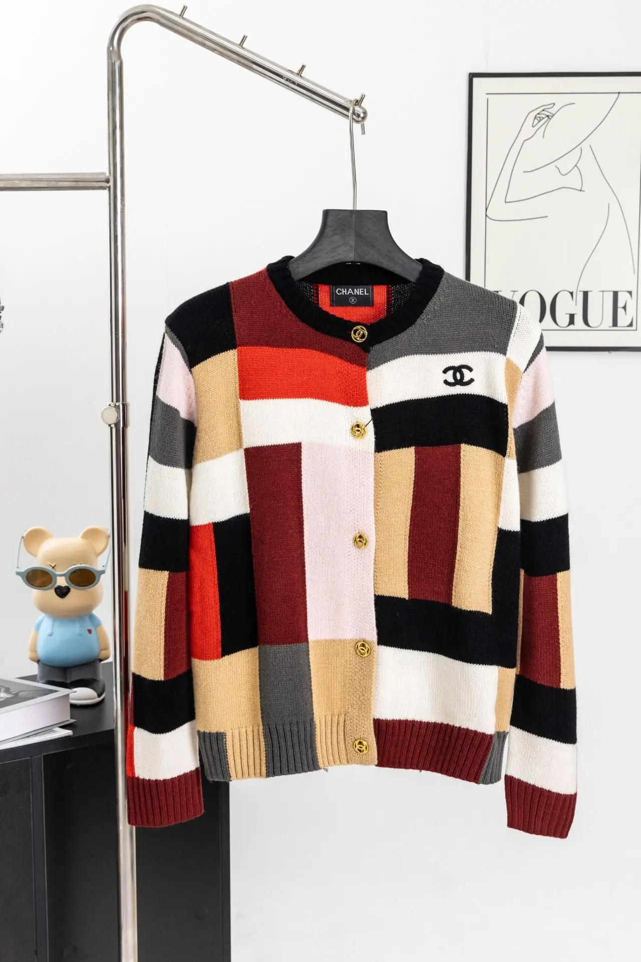 Color-Block Patchwork Knit Cardigan D19521541
