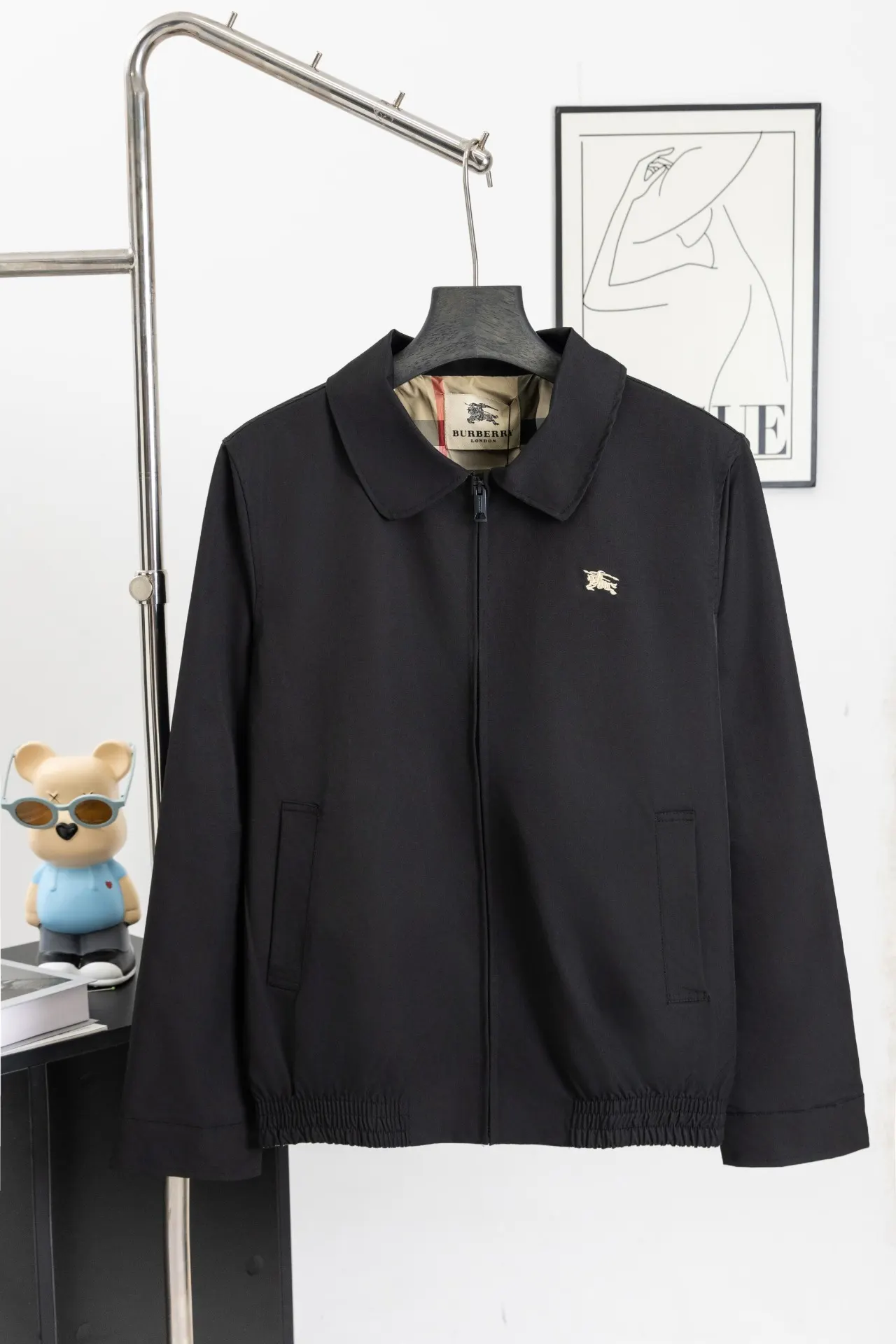 Embroidered Logo Harrington Jacket with Check Lining D19522981
