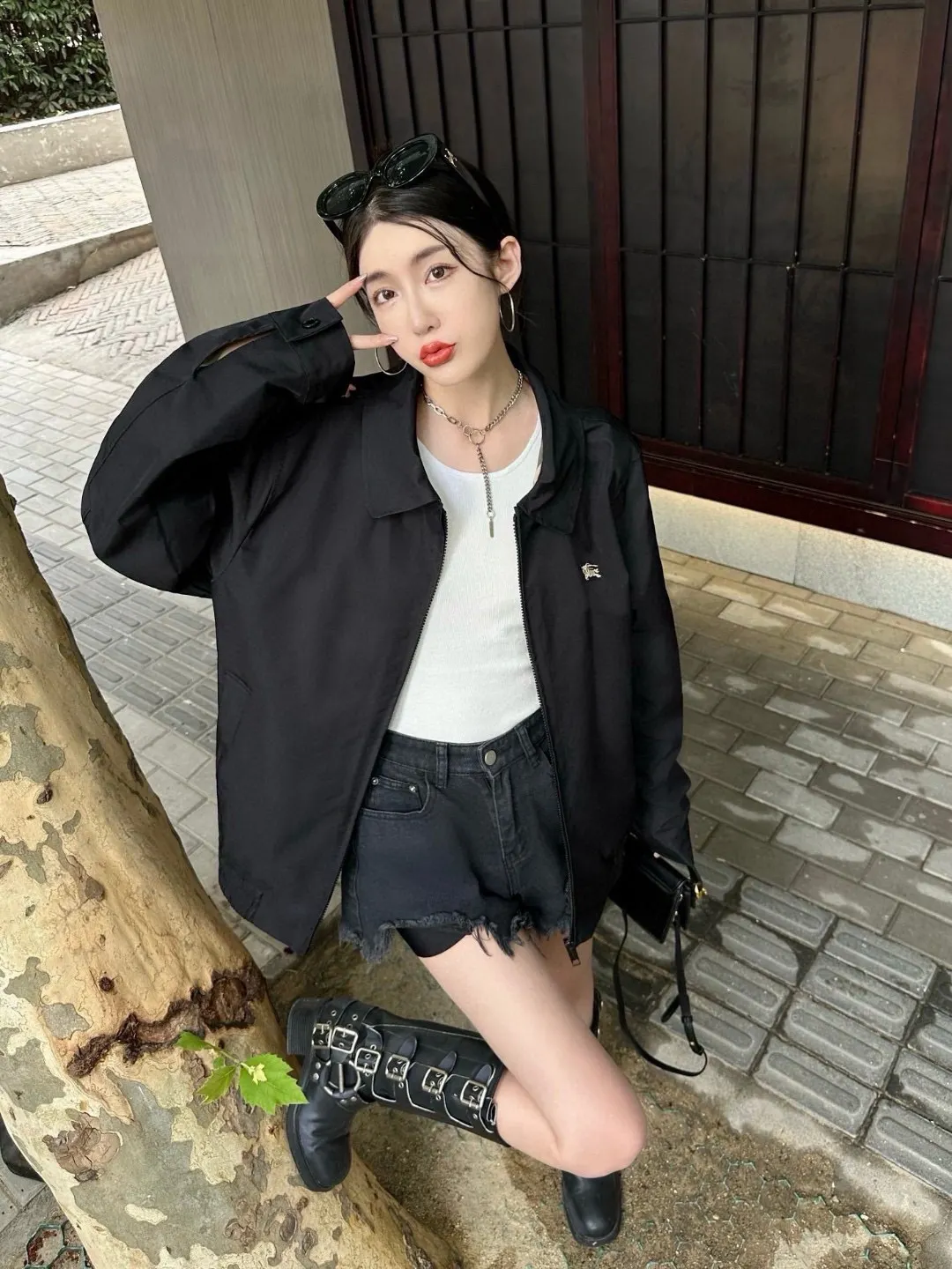 Embroidered Logo Harrington Jacket with Check Lining D19522980