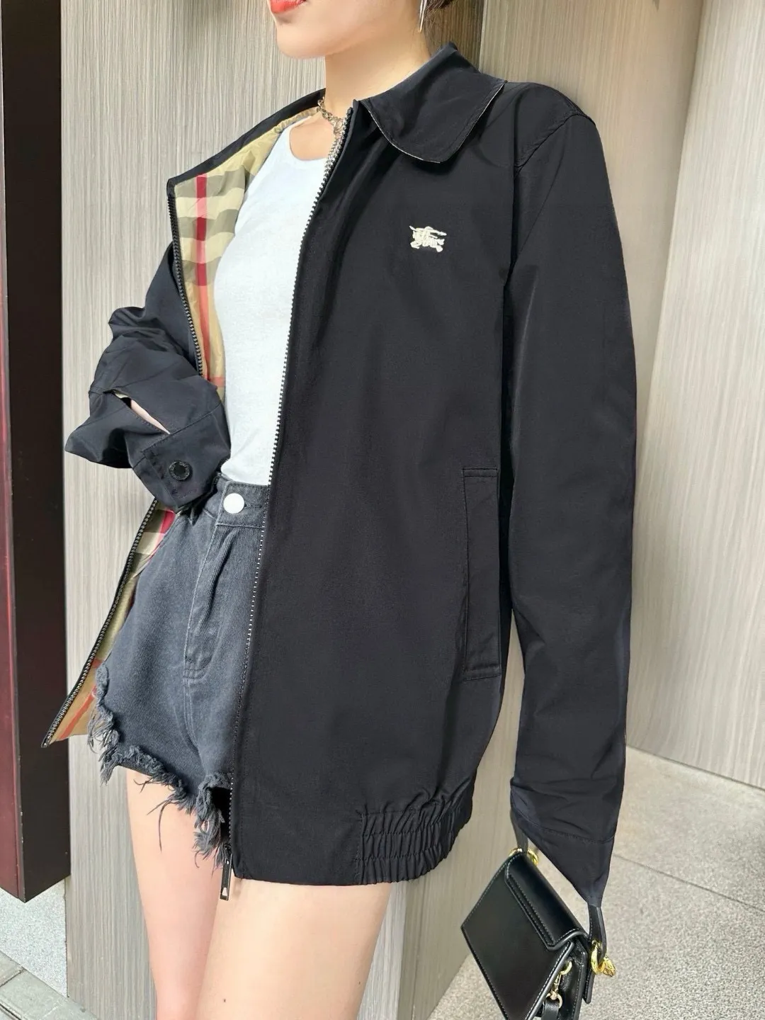 Embroidered Logo Harrington Jacket with Check Lining D19522980 — view 9