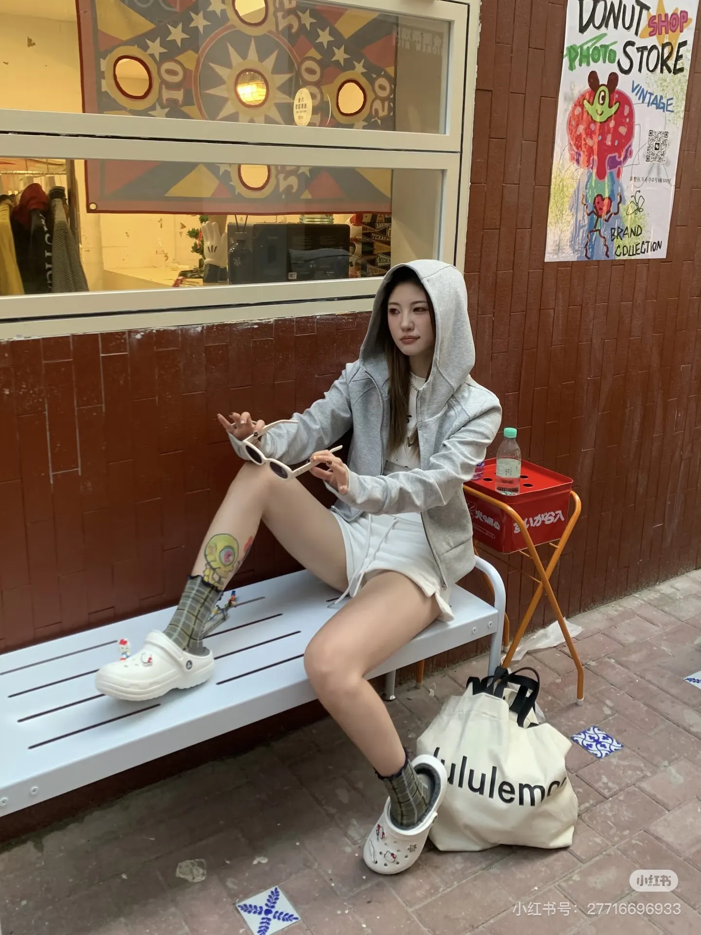 Waffle-Knit Cropped Zip-Up Hoodie D20022992 — view 6