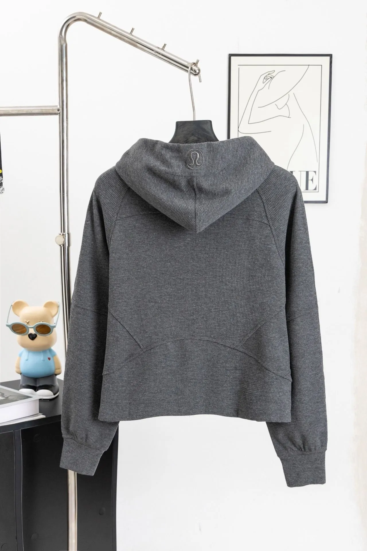 Waffle-Knit Cropped Zip-Up Hoodie D20022996 — view 2