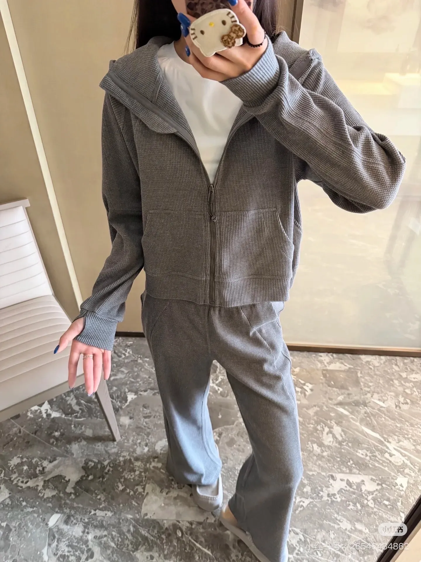 Waffle-Knit Zip-Up Hooded Jacket D20022995 — view 9