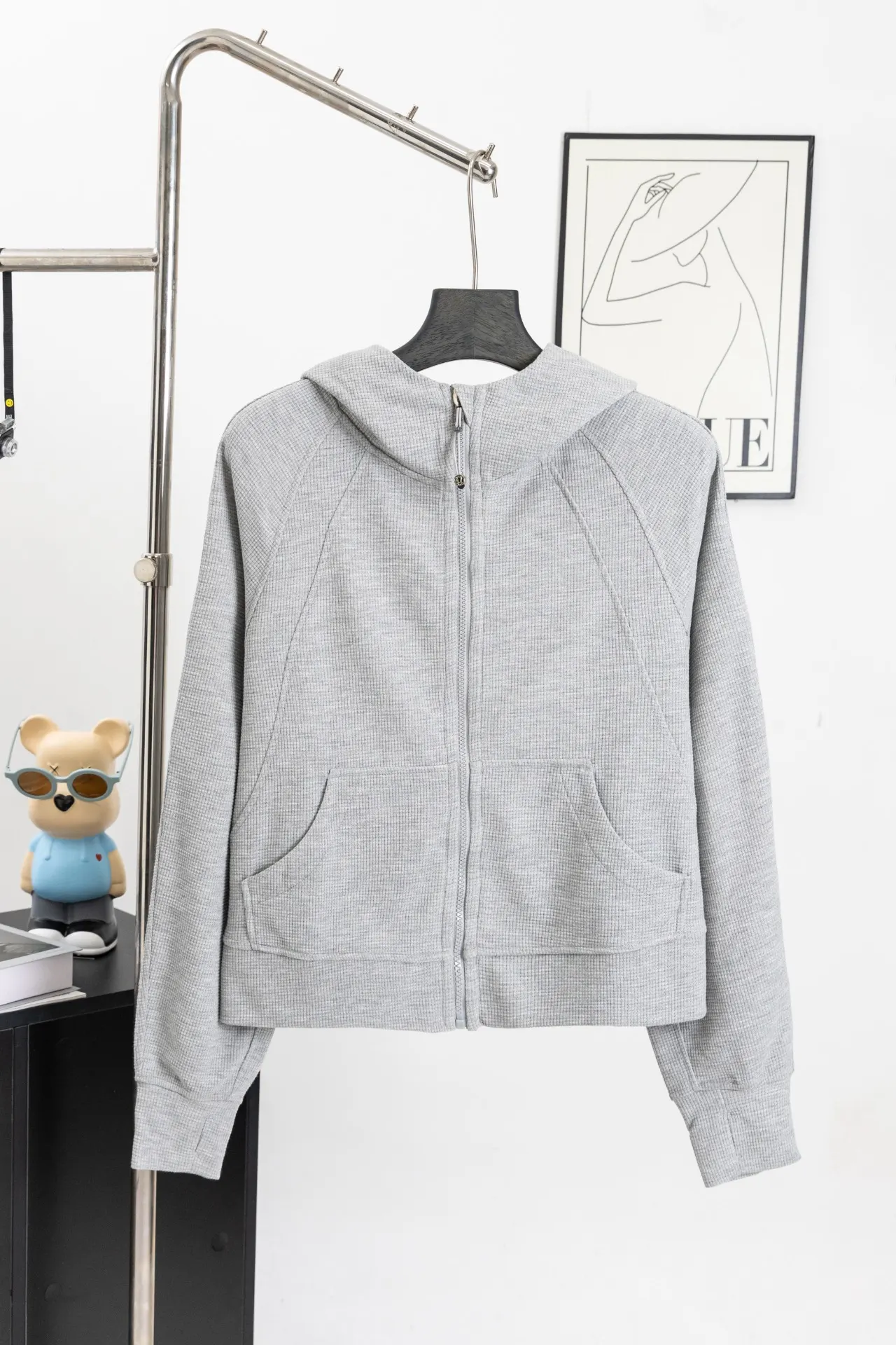 Waffle-Knit Cropped Zip-Up Hoodie D20022993