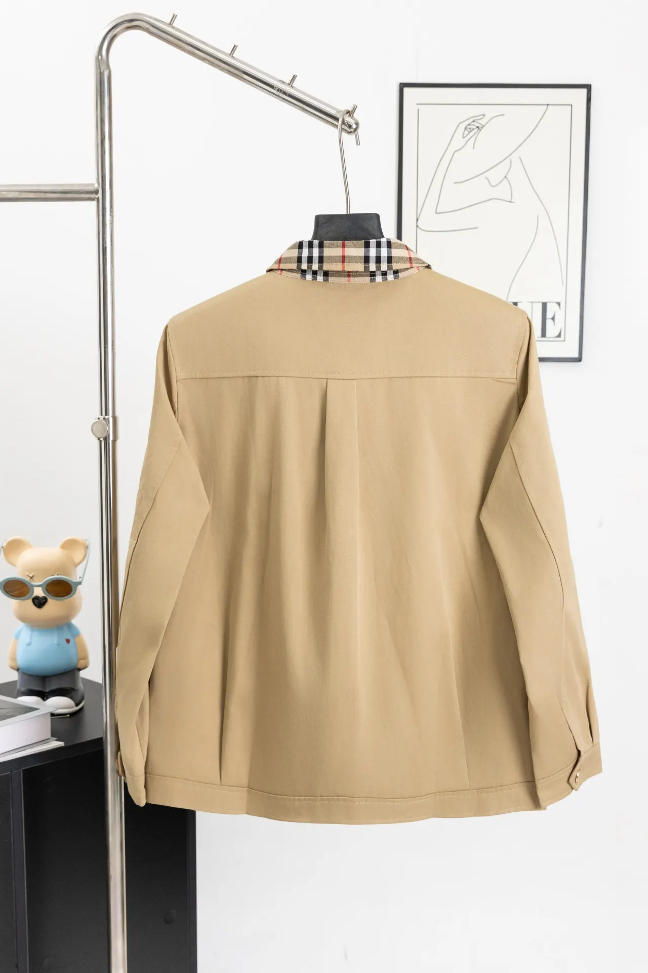 Check-Trim Cotton Blend Harrington Jacket D20522972 — view 2