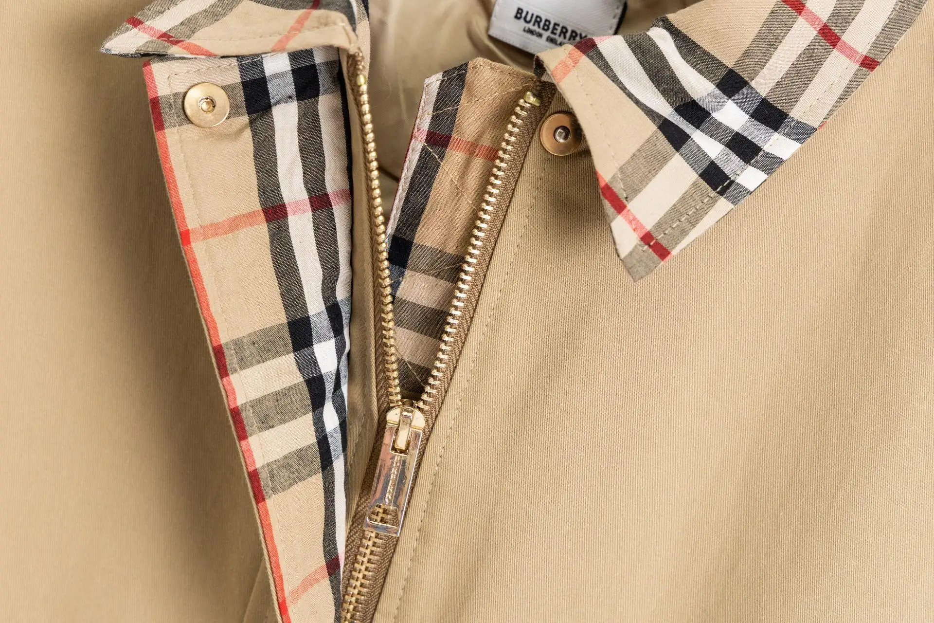 Check-Trim Cotton Blend Harrington Jacket D20522972 — view 5