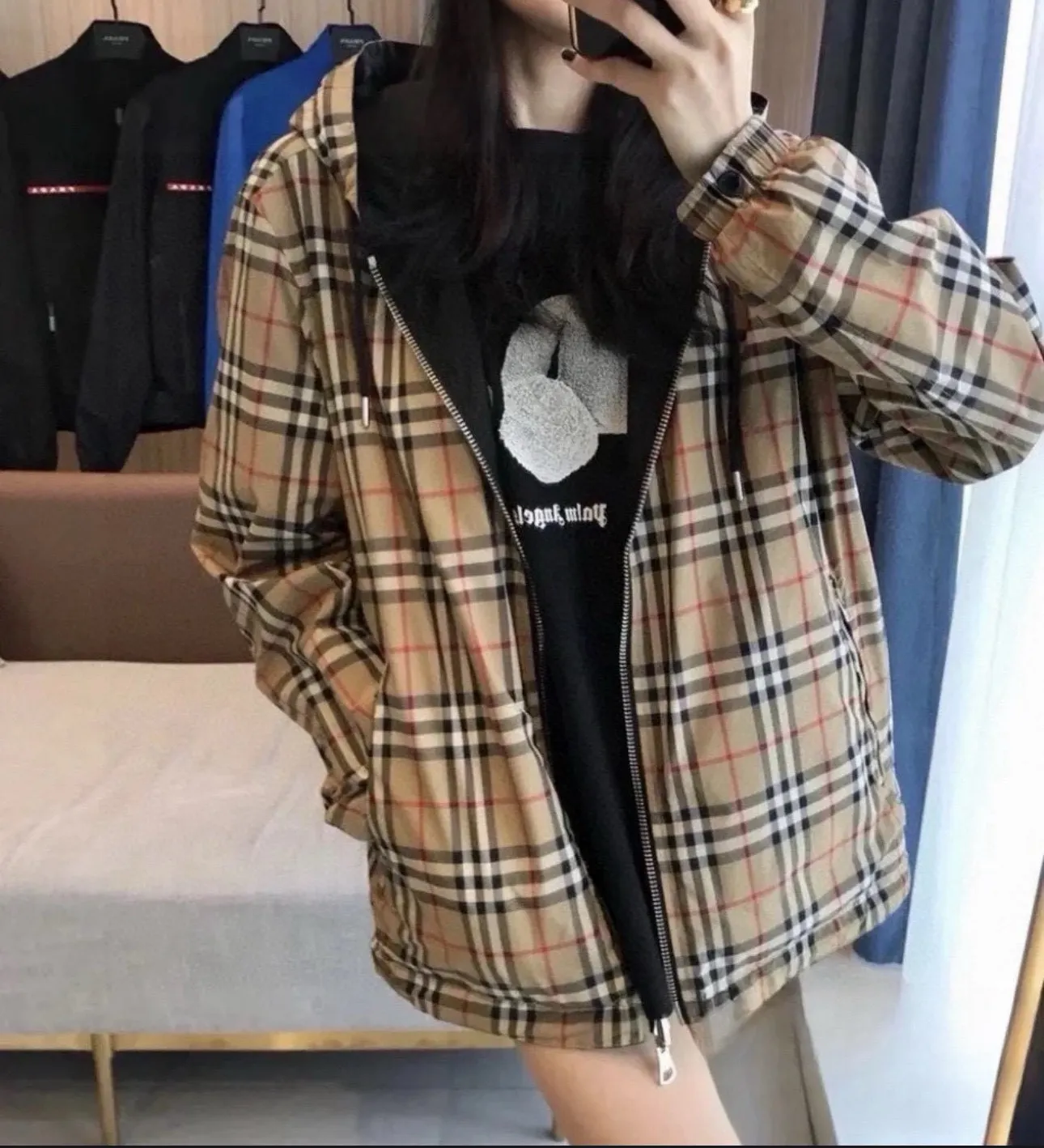 Reversible Check Hooded Jacket D23522974 — view 3