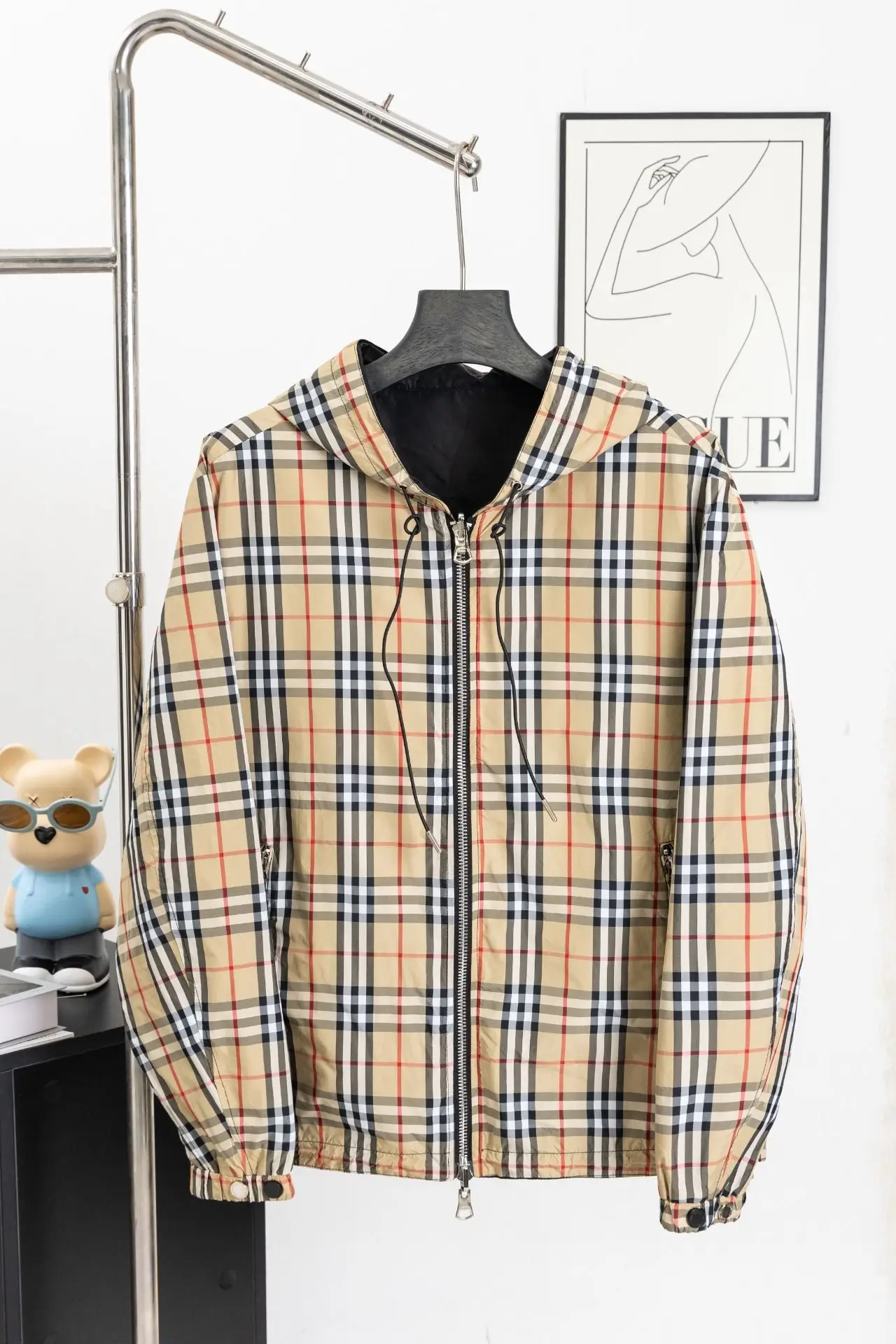 Reversible Check Hooded Jacket D23522975
