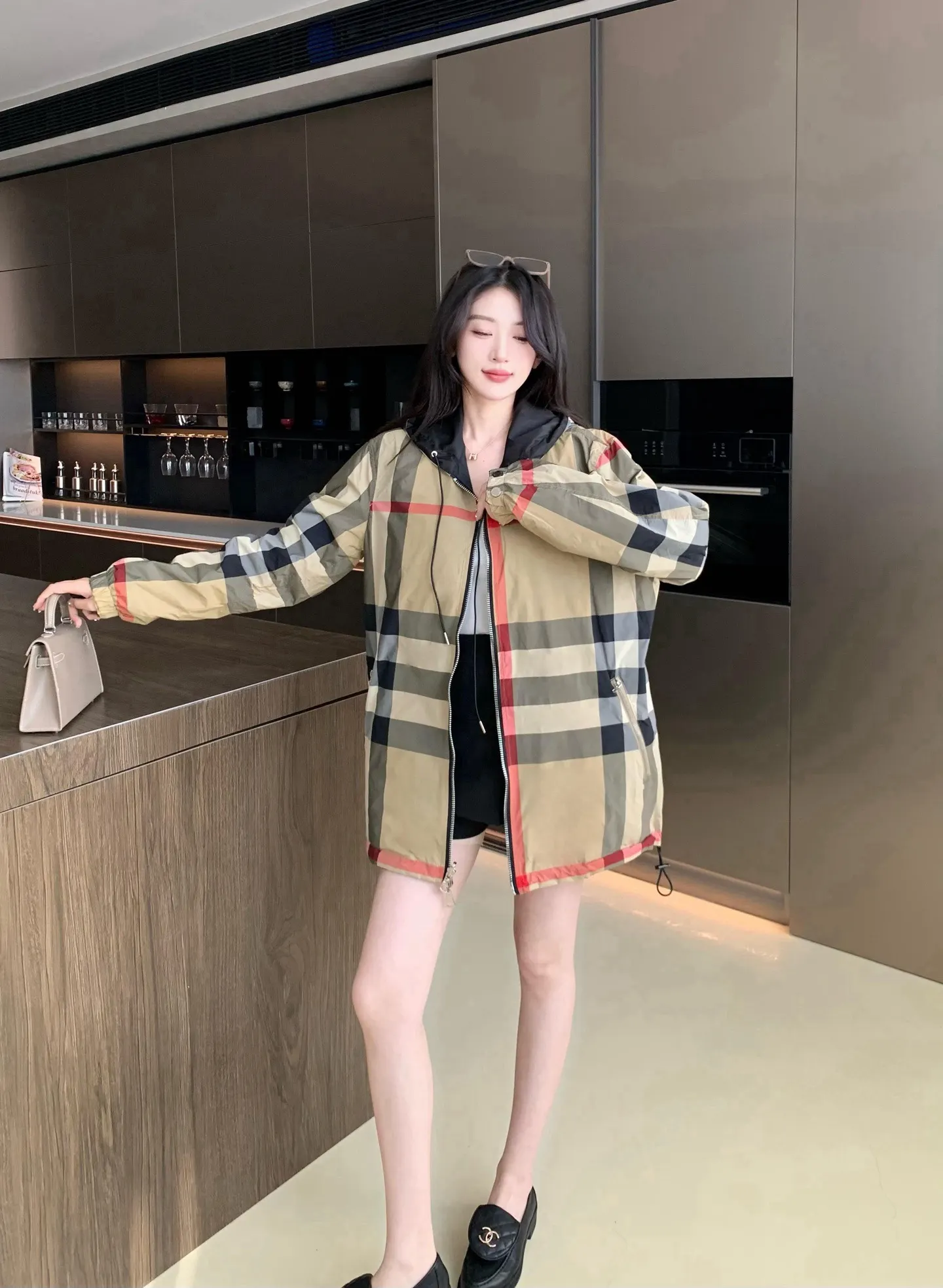 Reversible Check Hooded Jacket D23522977