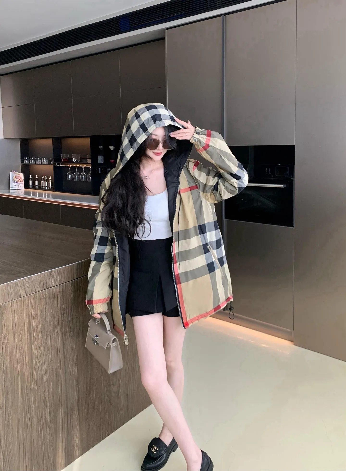 Reversible Check Hooded Jacket D23522977 — view 3