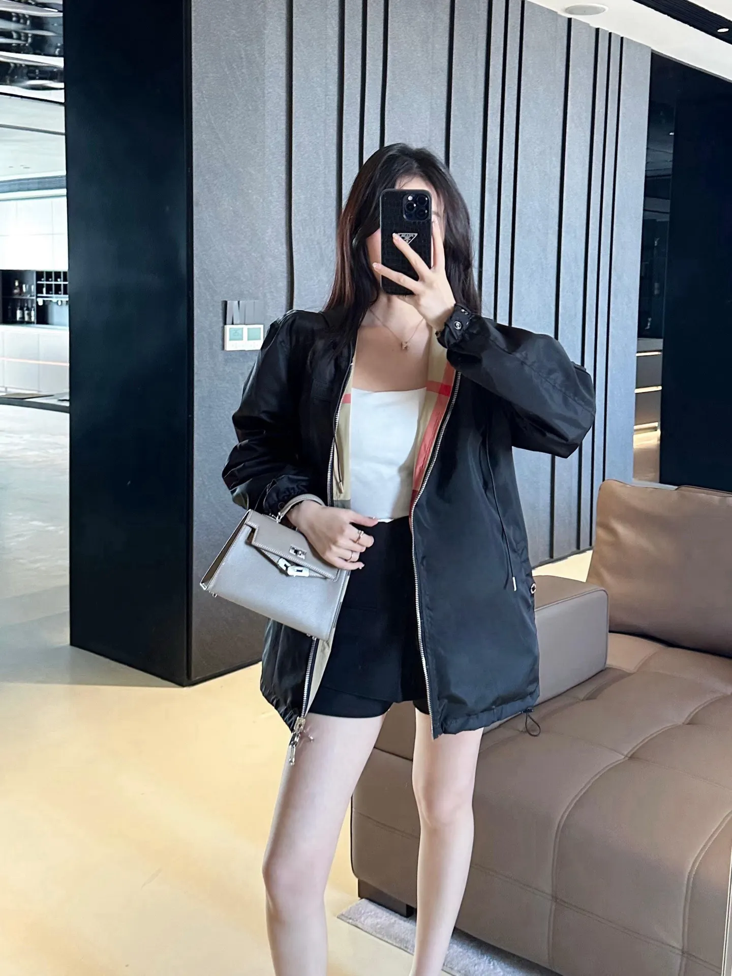 Reversible Check Hooded Jacket D23522977 — view 8