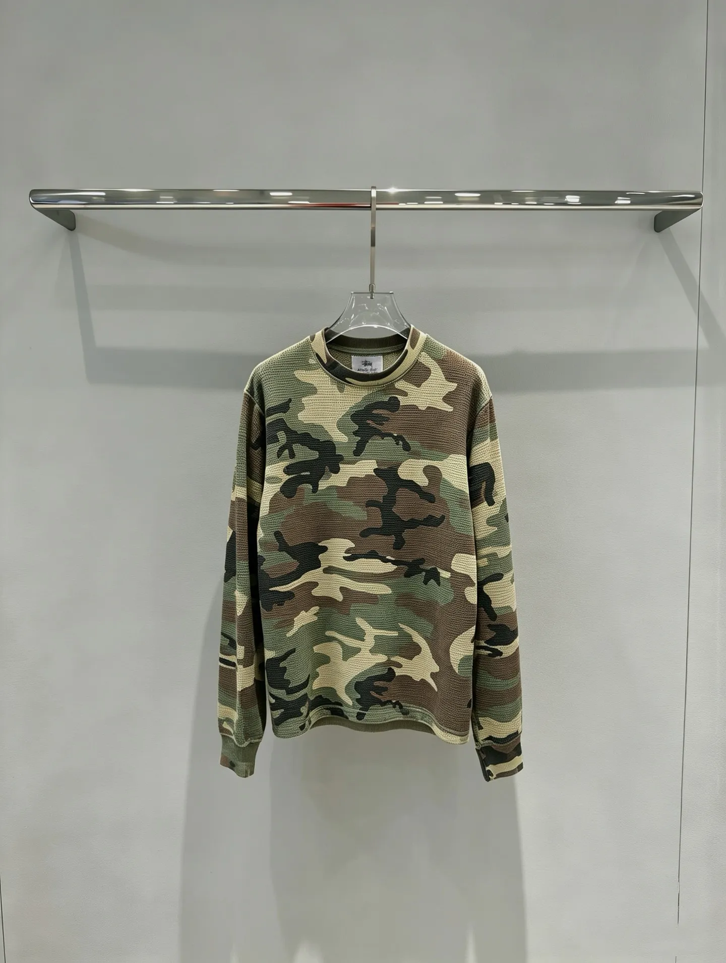 Camo Waffle-Knit Crew-Neck Sweatshirt D20520287