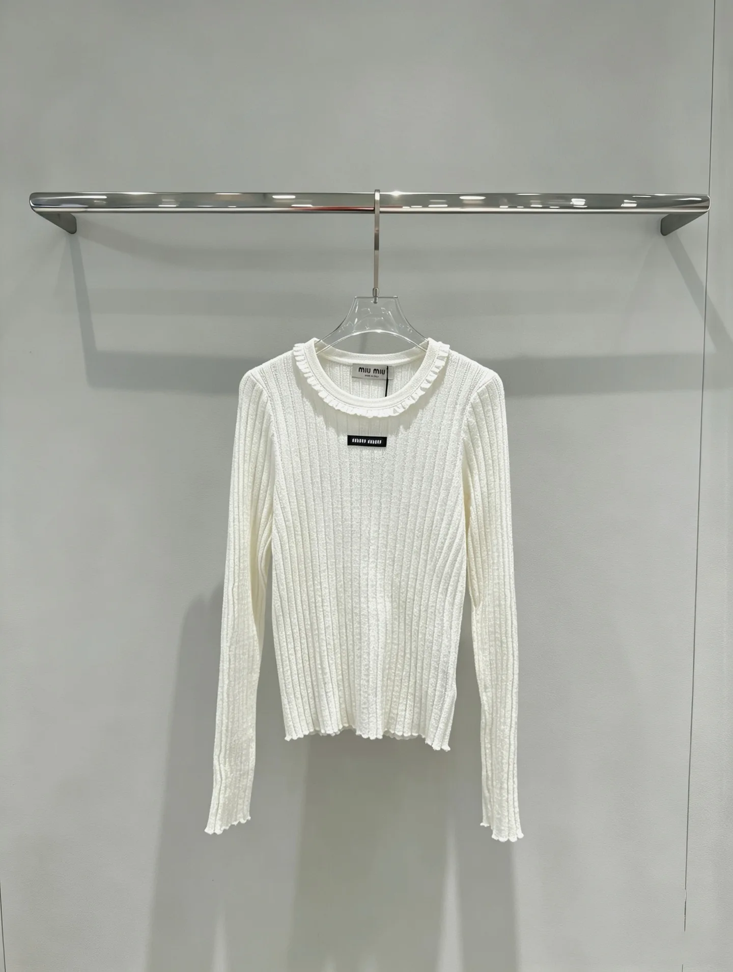 Ruffled Ribbed-Knit Cotton Sweater D23020291