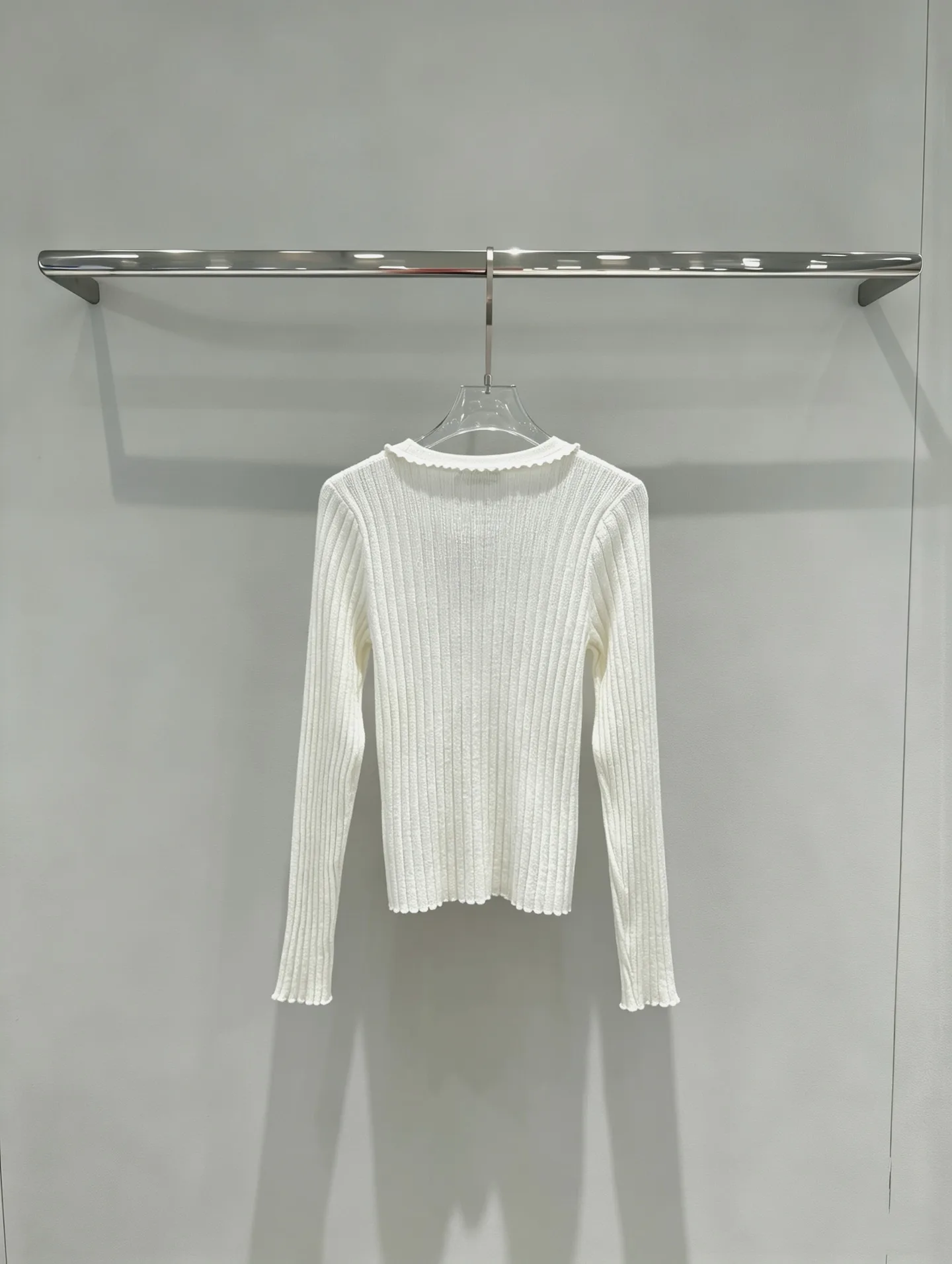Ruffled Ribbed-Knit Cotton Sweater D23020291 — view 2