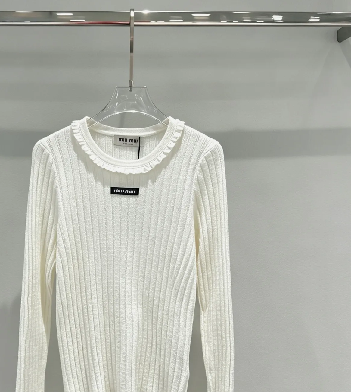 Ruffled Ribbed-Knit Cotton Sweater D23020291 — view 3