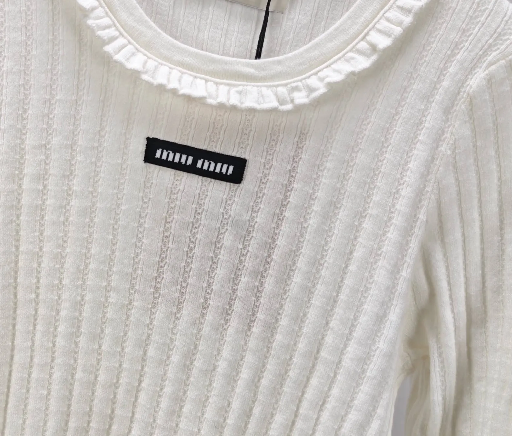 Ruffled Ribbed-Knit Cotton Sweater D23020291 — view 6