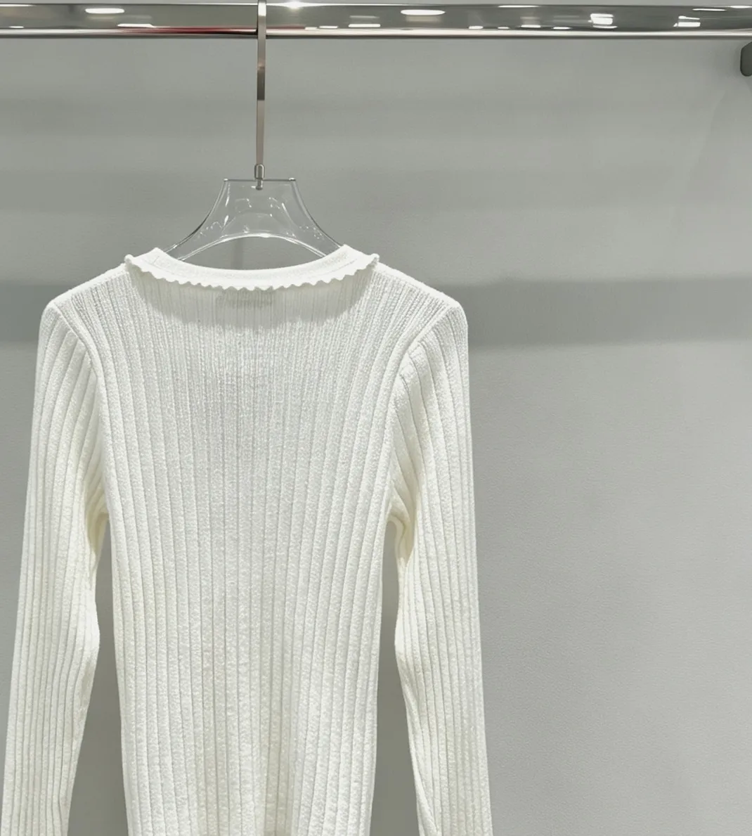 Ruffled Ribbed-Knit Cotton Sweater D23020291 — view 7