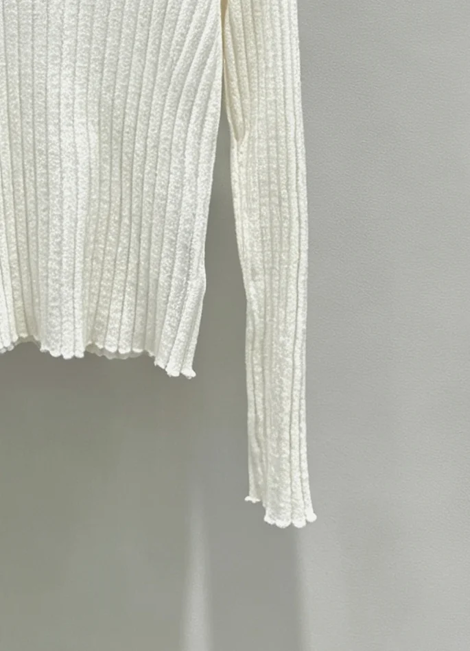 Ruffled Ribbed-Knit Cotton Sweater D23020291 — view 8