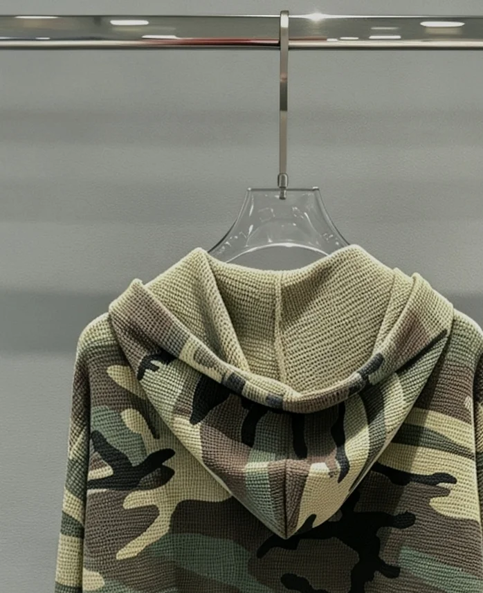 Camo Print Waffle-Knit Zip-Up Hoodie D23020286 — view 5
