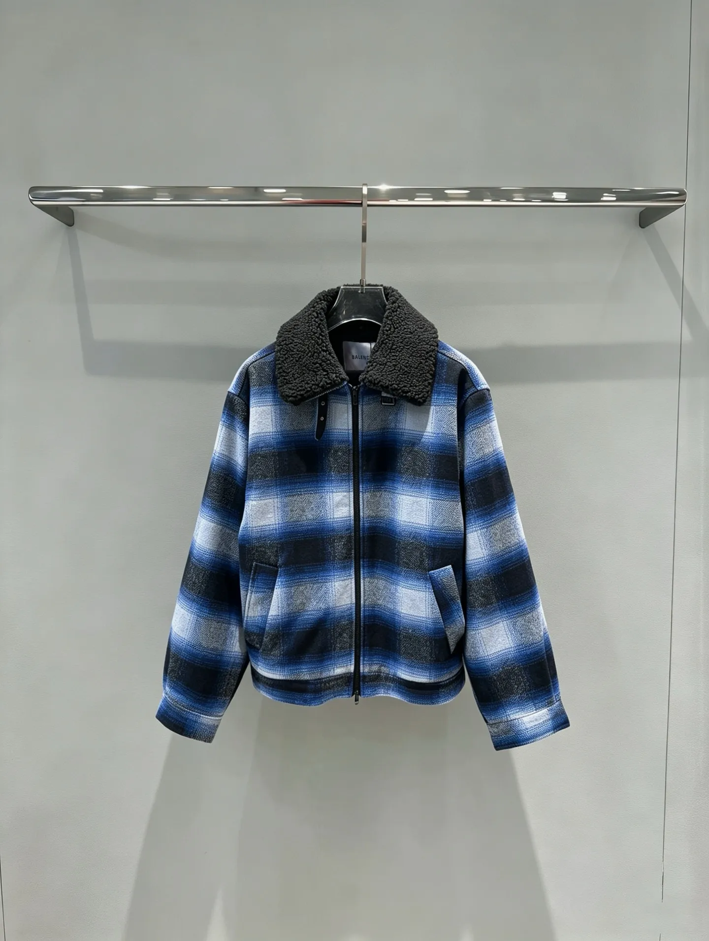 Fleece-Trimmed Checked Wool Jacket D45520288