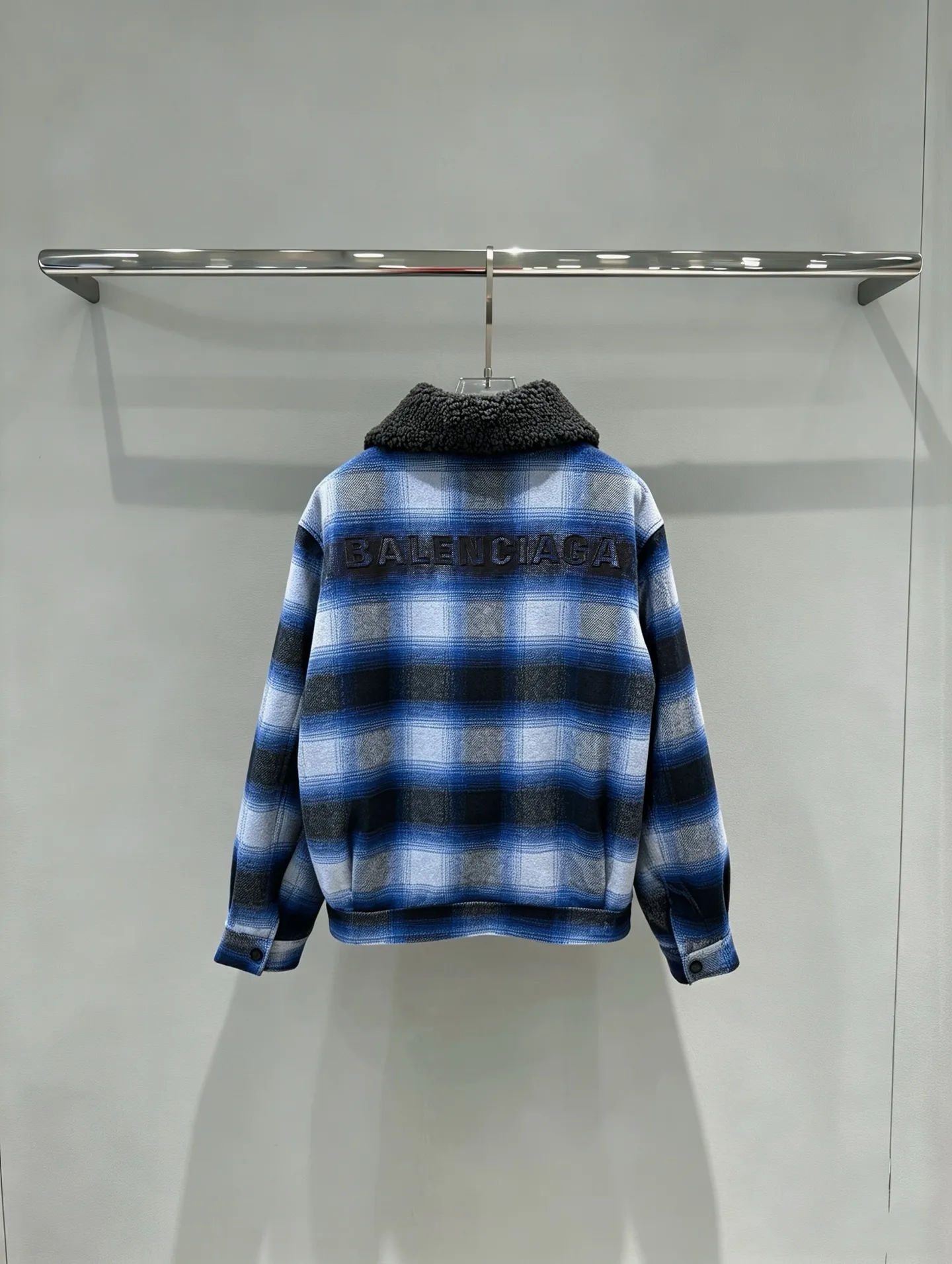Fleece-Trimmed Checked Wool Jacket D45520288 — view 2