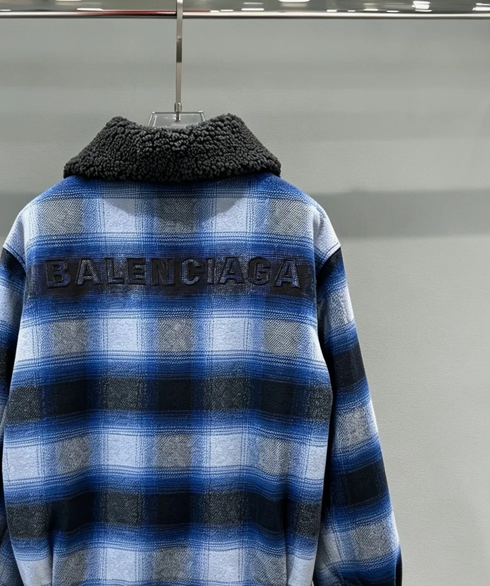 Fleece-Trimmed Checked Wool Jacket D45520288 — view 4