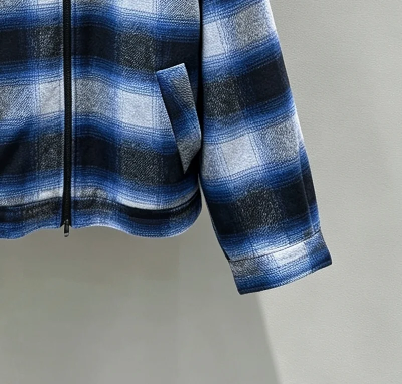 Fleece-Trimmed Checked Wool Jacket D45520288 — view 5