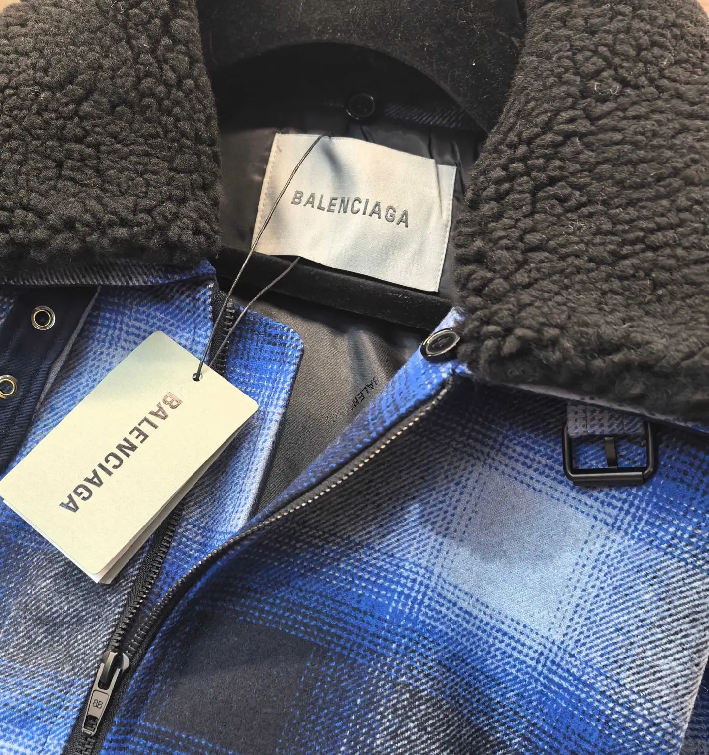 Fleece-Trimmed Checked Wool Jacket D45520288 — view 6