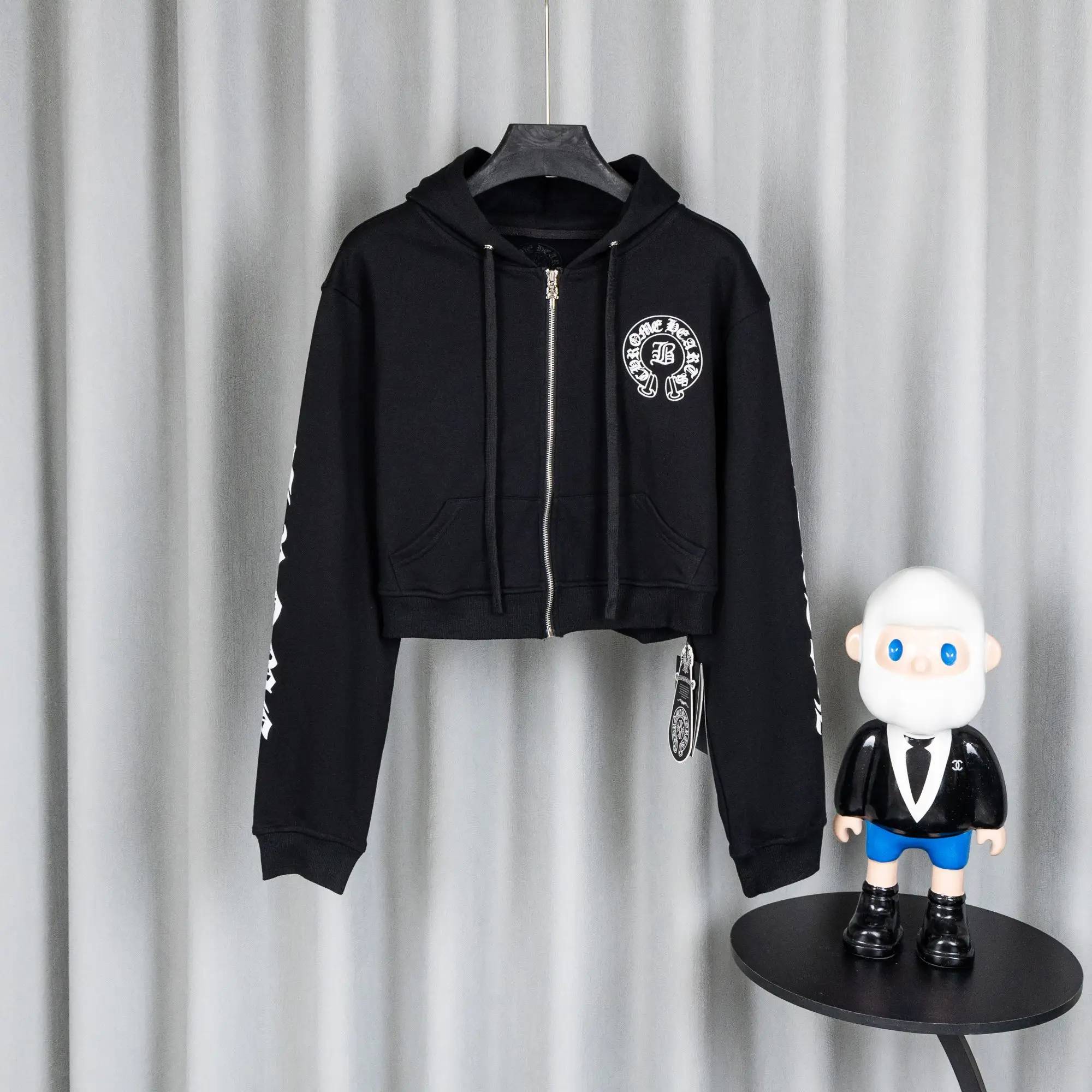 Logo Embroidery Zip-Up Cropped Hoodie D22521060