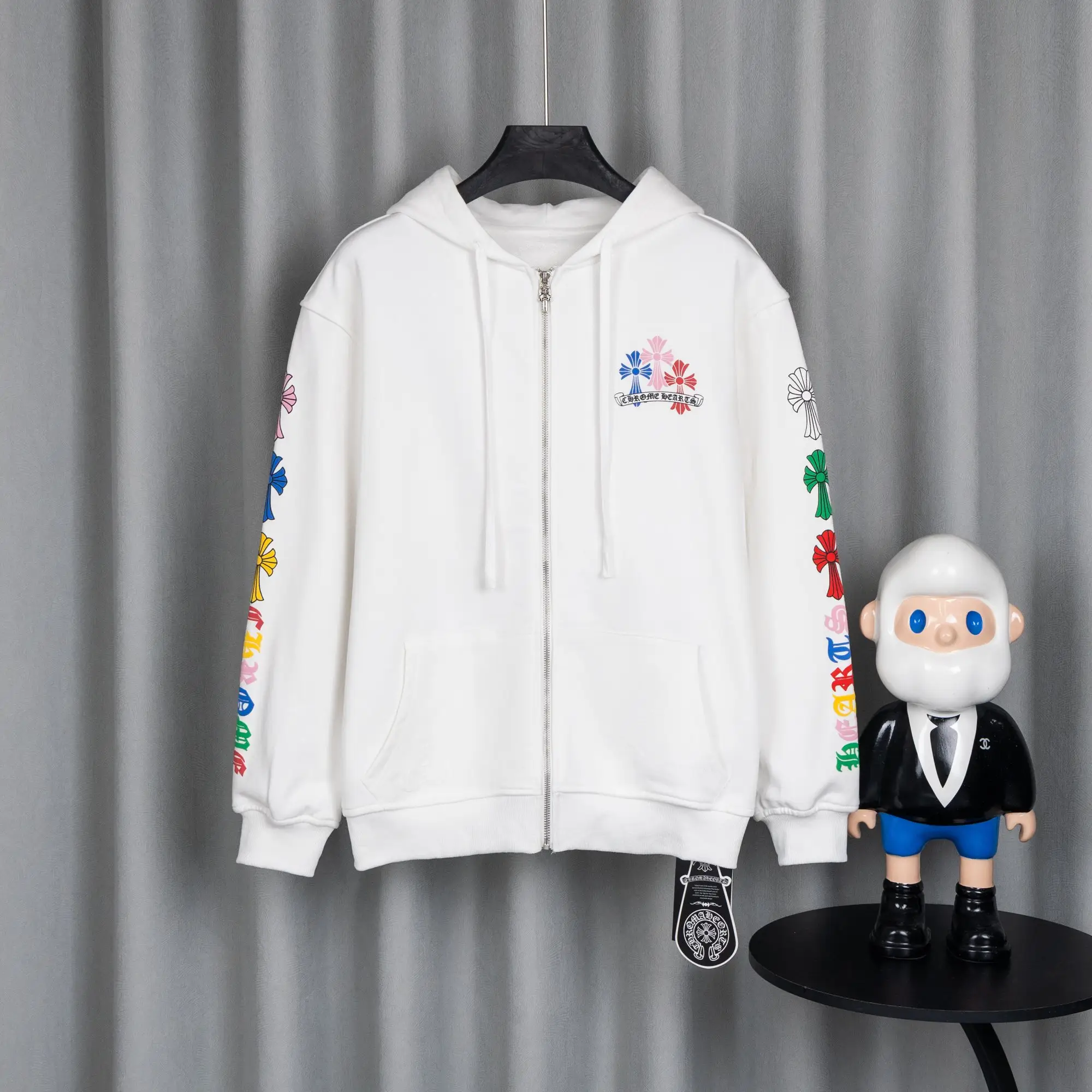 Multicolor Cross Embroidered Zip-Up Hoodie D22521064