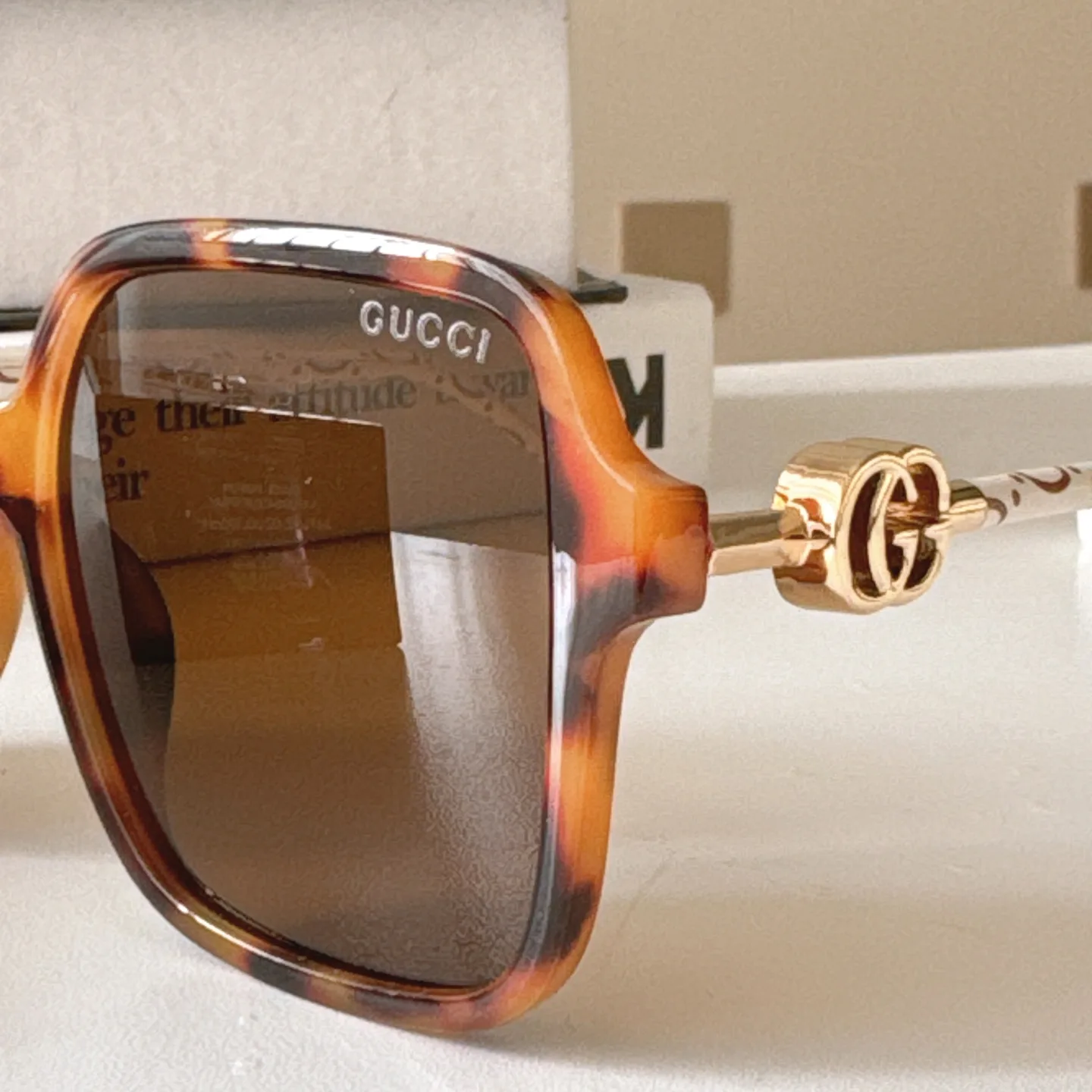 Gucci Leather-Trim Square-Frame Sunglasses D20017791 — view 6