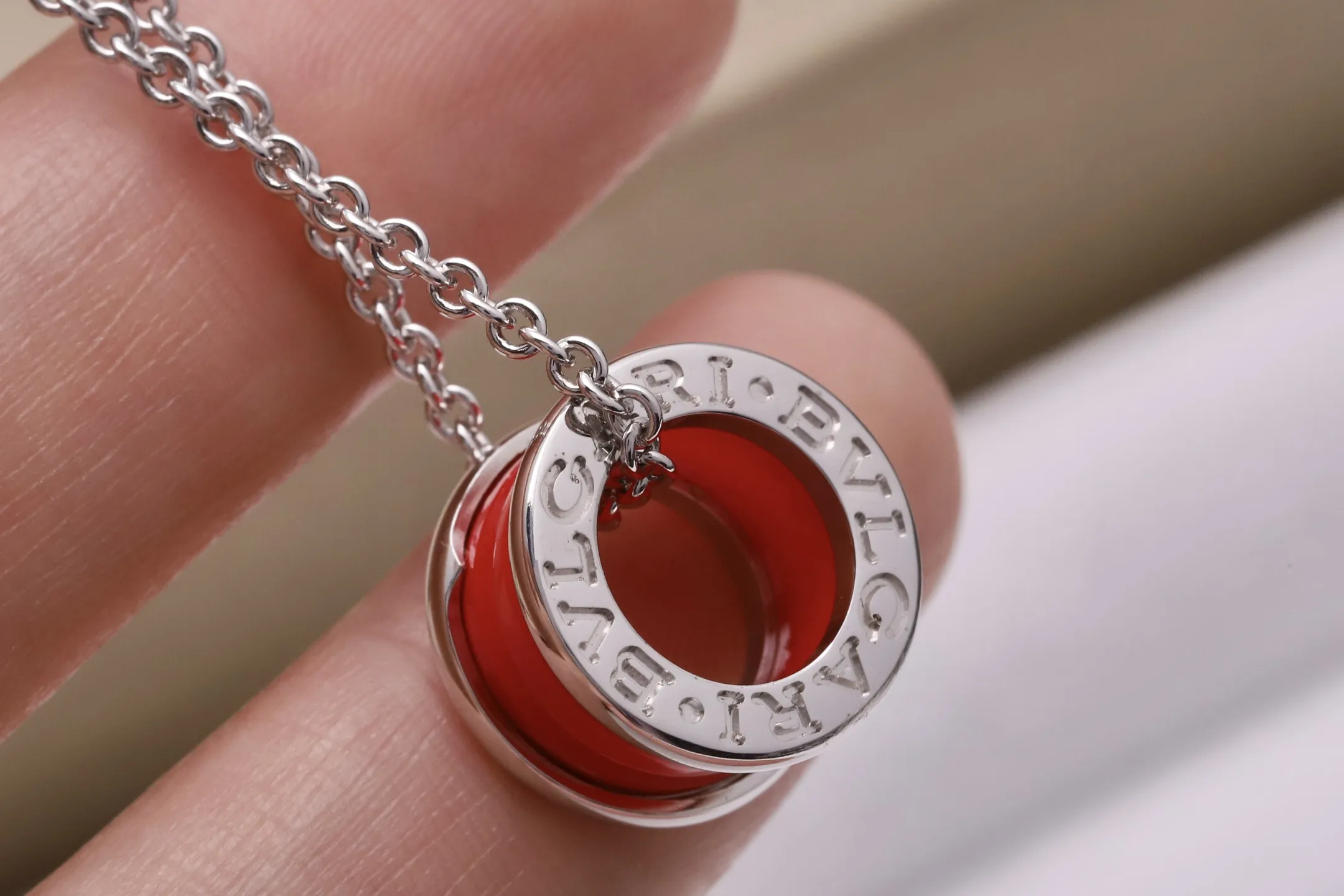 B.zero1 Rock Pendant Necklace (Sterling Silver & Red Ceramic) D28517145 — view 6