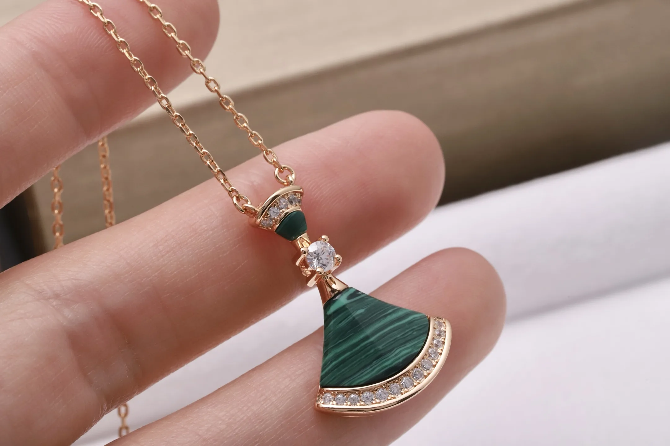 Diva's Dream Malachite Pendant Necklace (Gold-Plated Brass) D23517159 — view 7