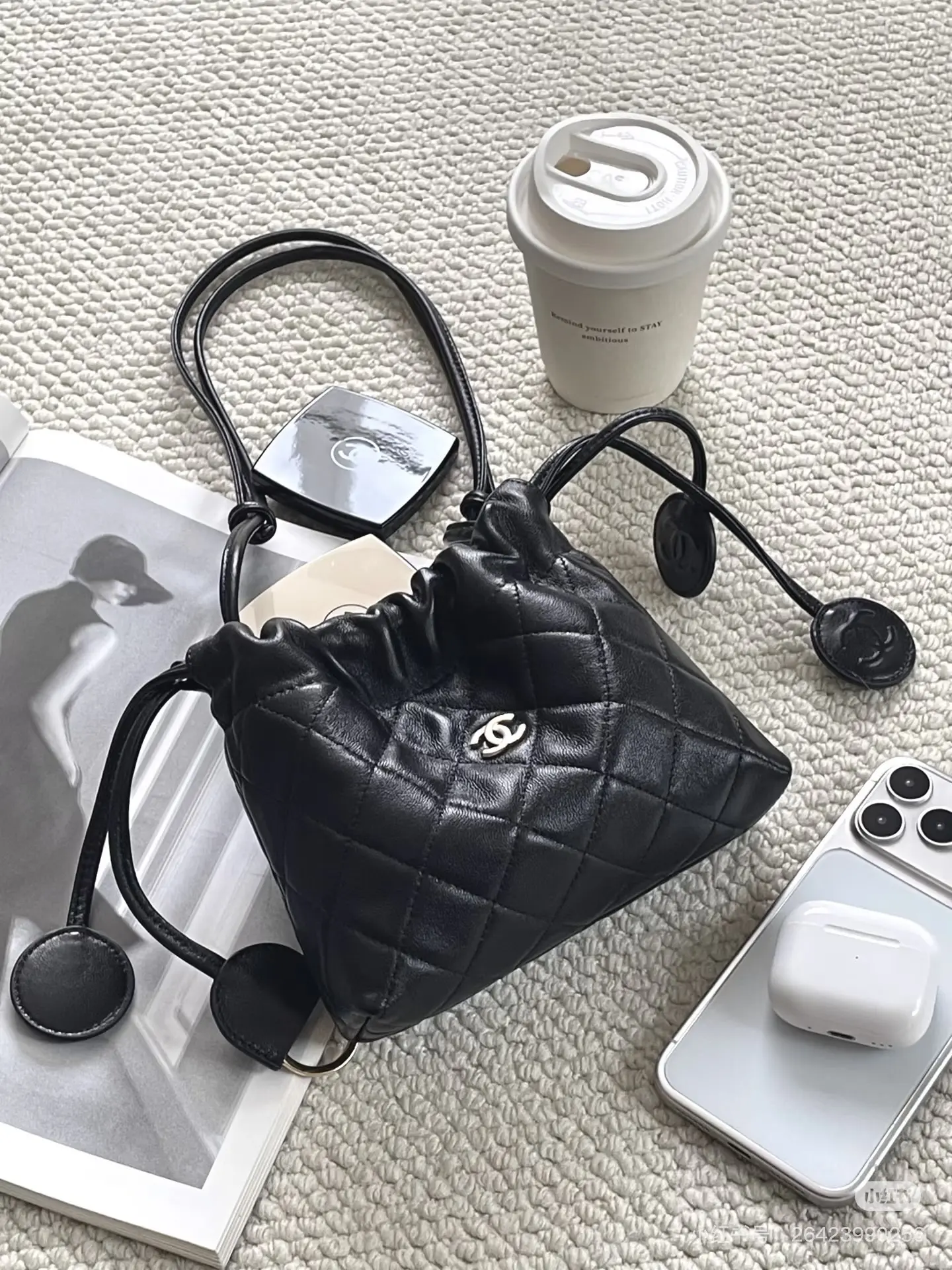 Chanel Quilted Drawstring Bucket Bag D37018041