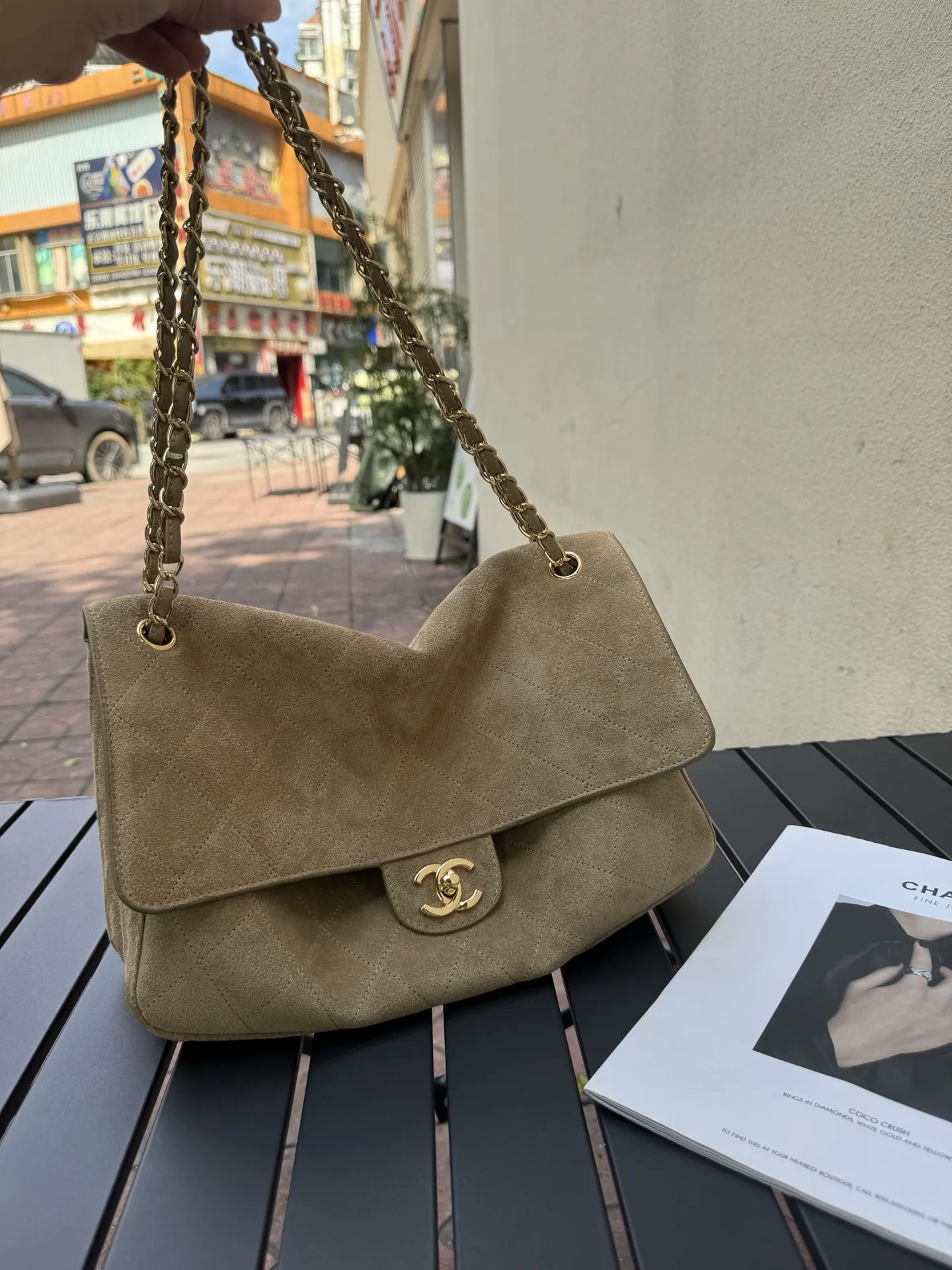 Maxi Classic Flap Suede Shoulder Bag D49018566