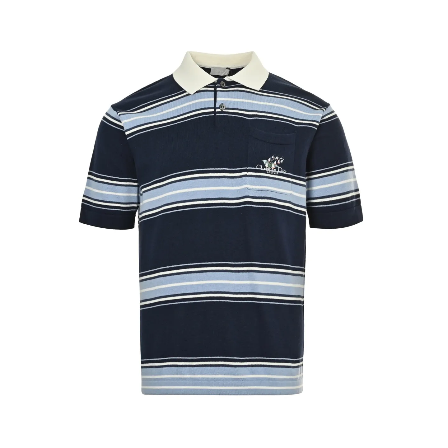 Lily of the Valley Embroidered Striped Knit Polo Shirt D24513033