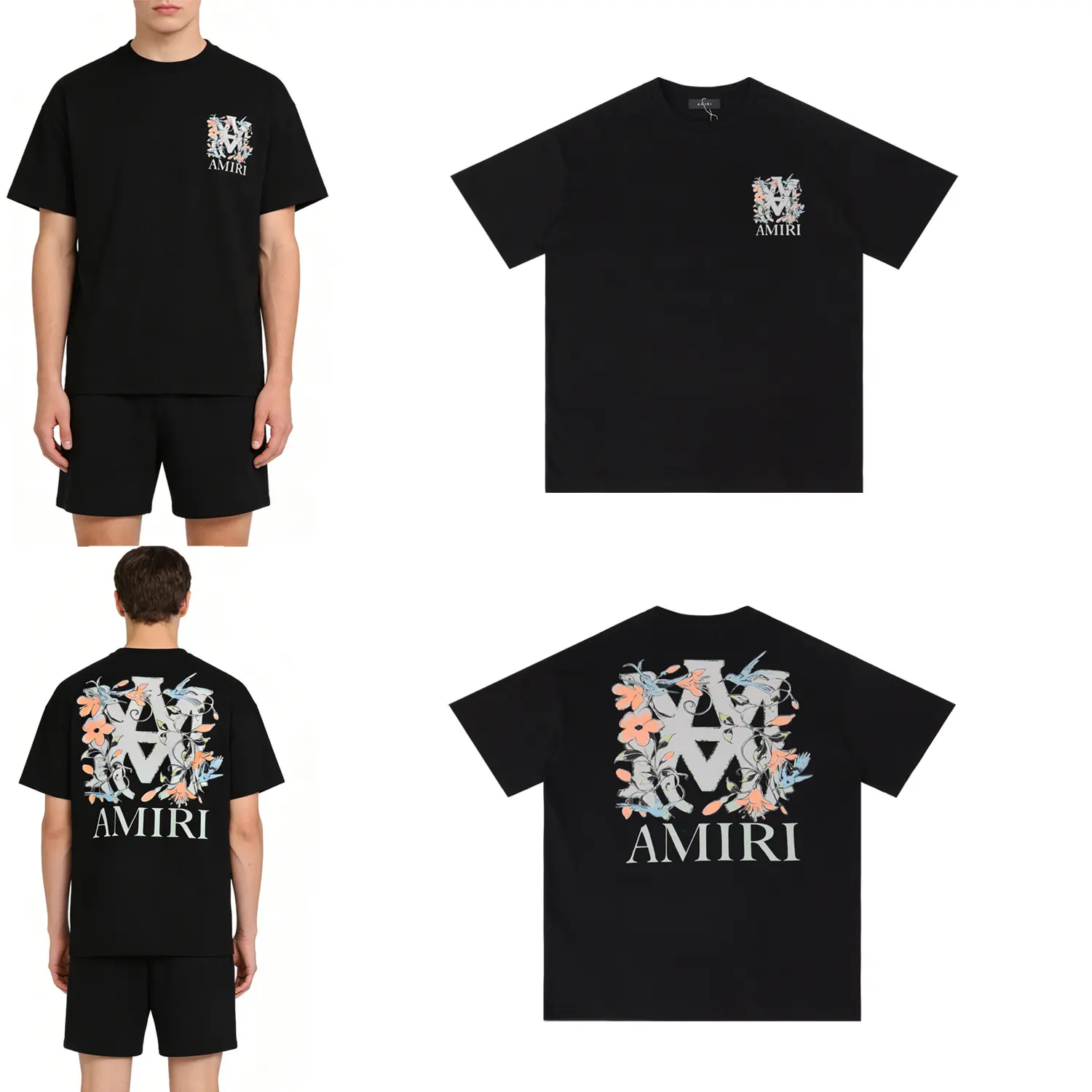 Amiri Floral Bird Logo Cotton T-Shirt D8212148