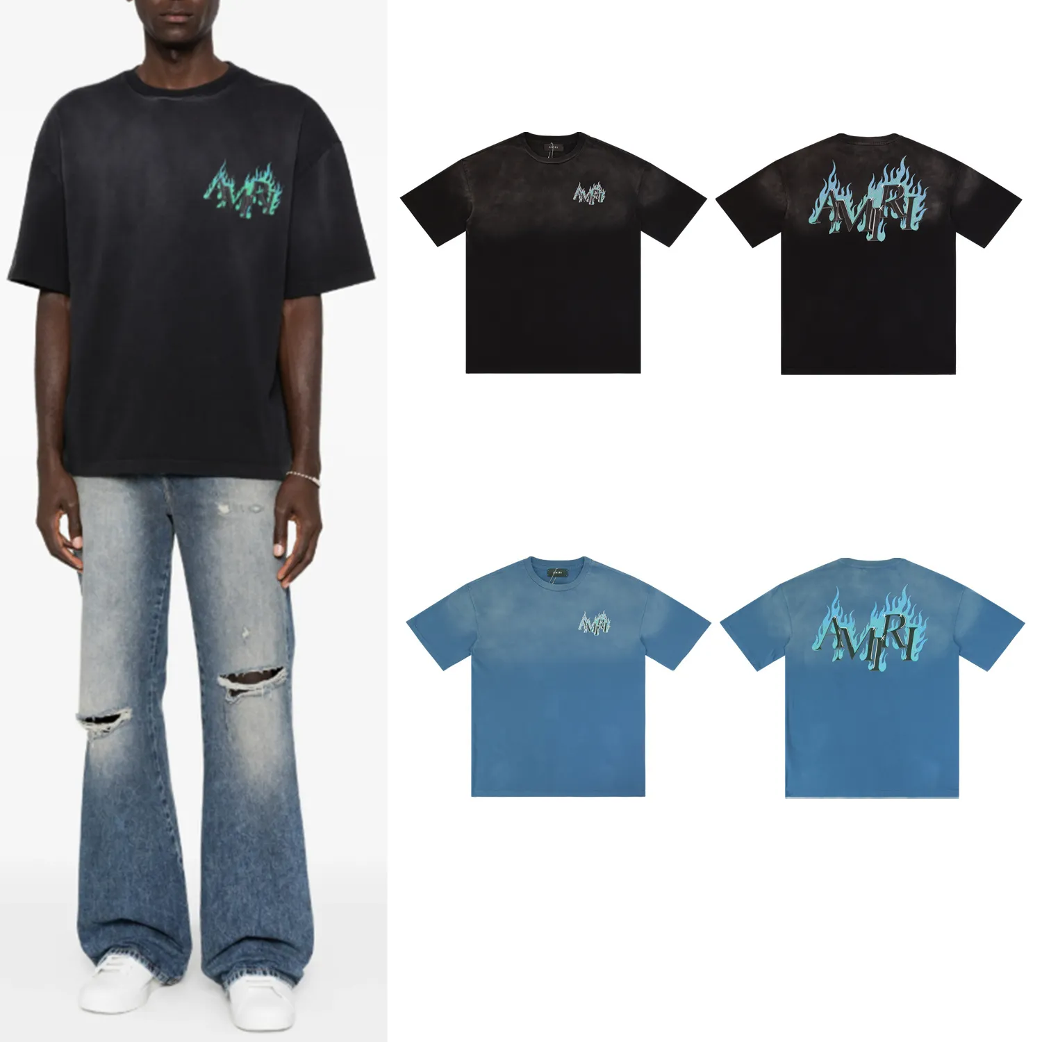 Flame Logo Rhinestone-Embellished Washed T-Shirt D9212235