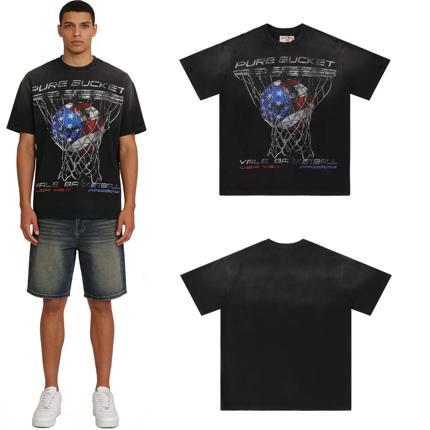 Washed Graphic Basketball Print T-Shirt D8512139