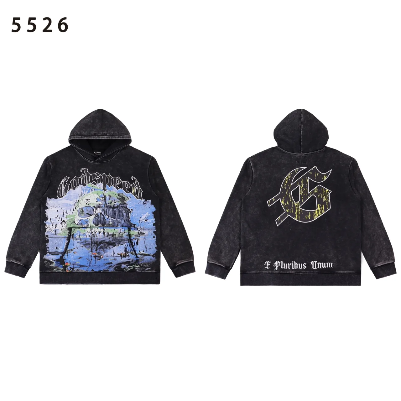 Godspeed Skull Graphic Acid-Wash Hoodie D12812244