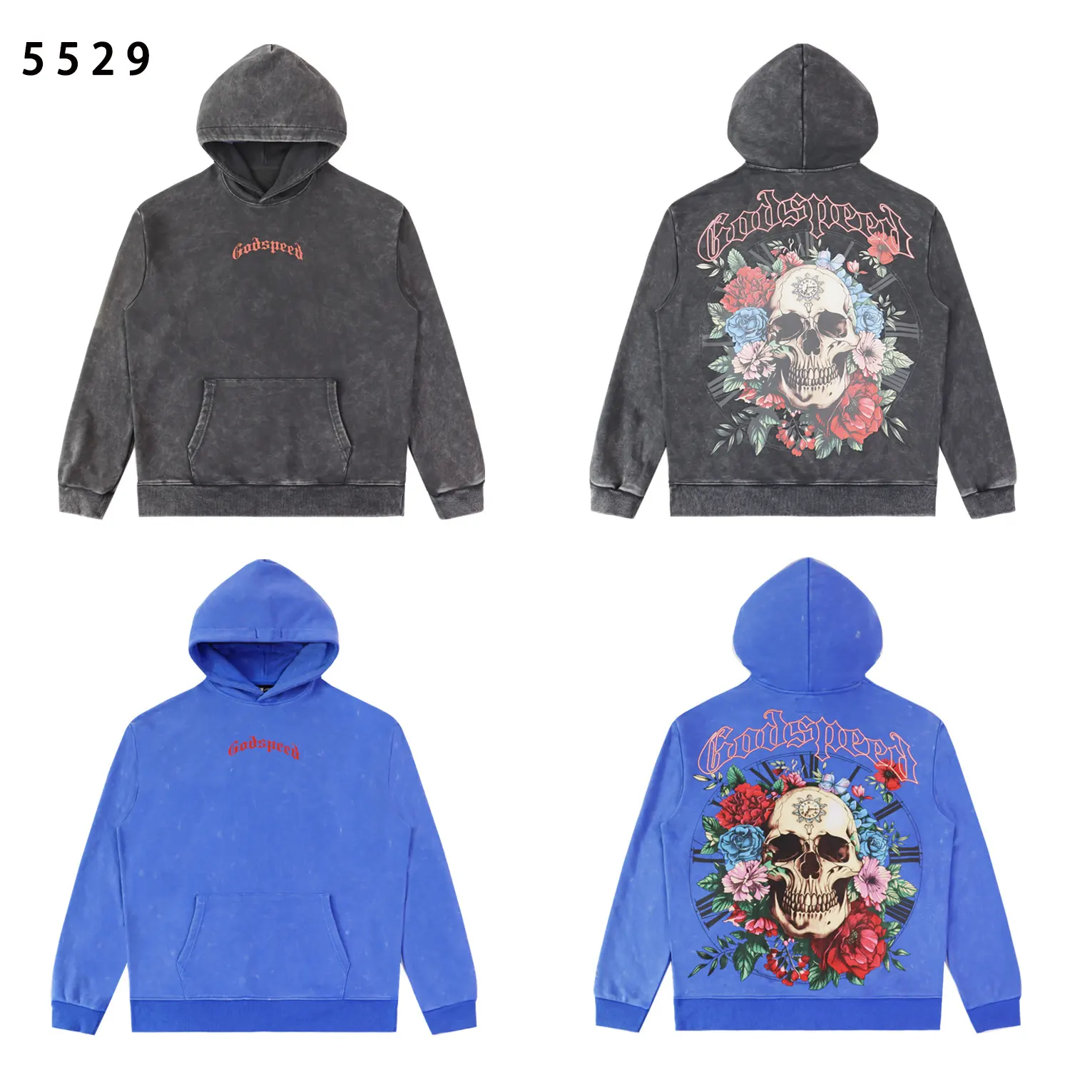 Skull and Rose Graphic Washed Hoodie D12812238