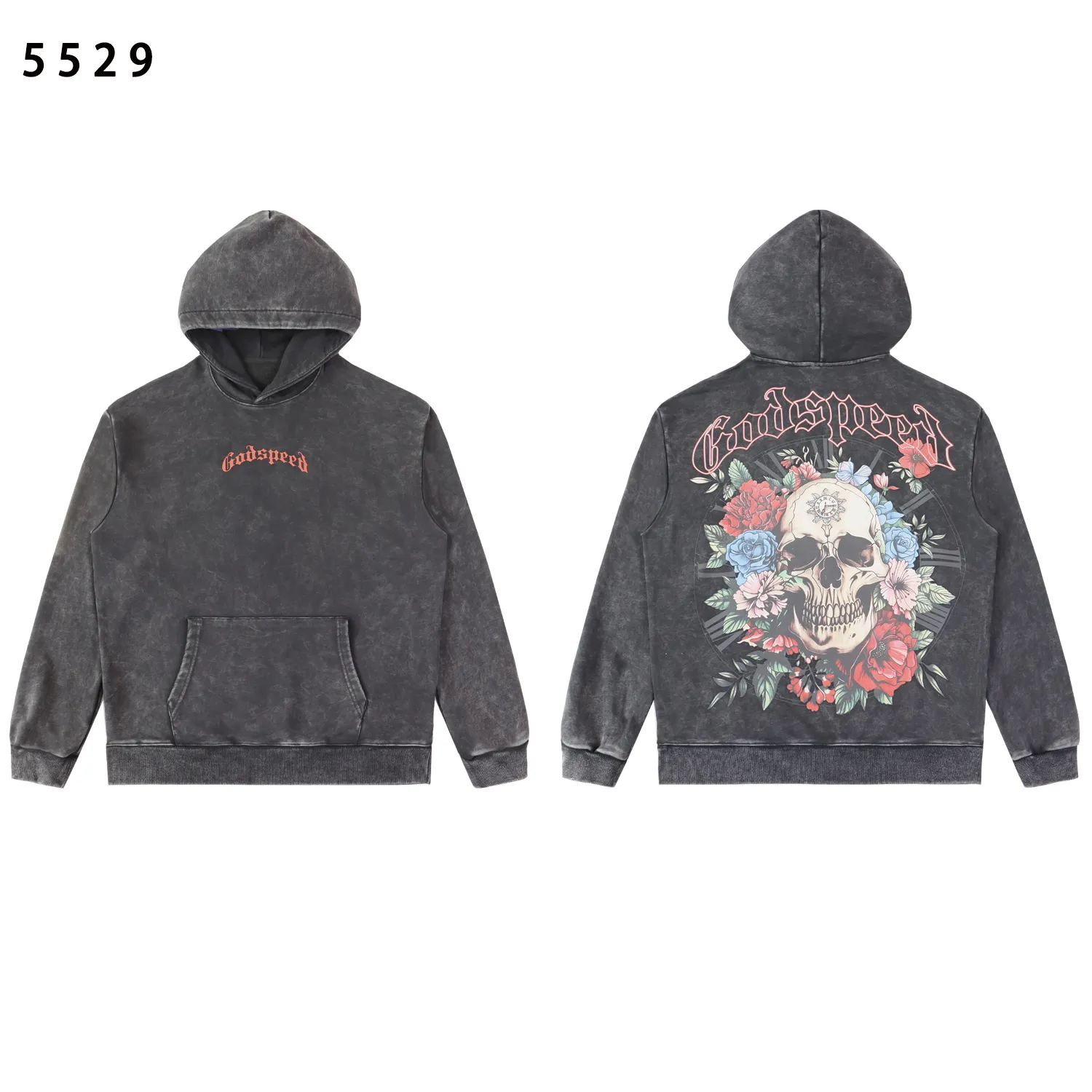 Skull and Rose Graphic Washed Hoodie D12812238 — view 2