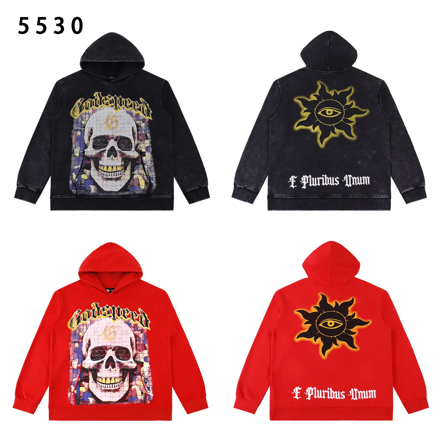 Godspeed Skull Graphic Washed Hoodie D12812241