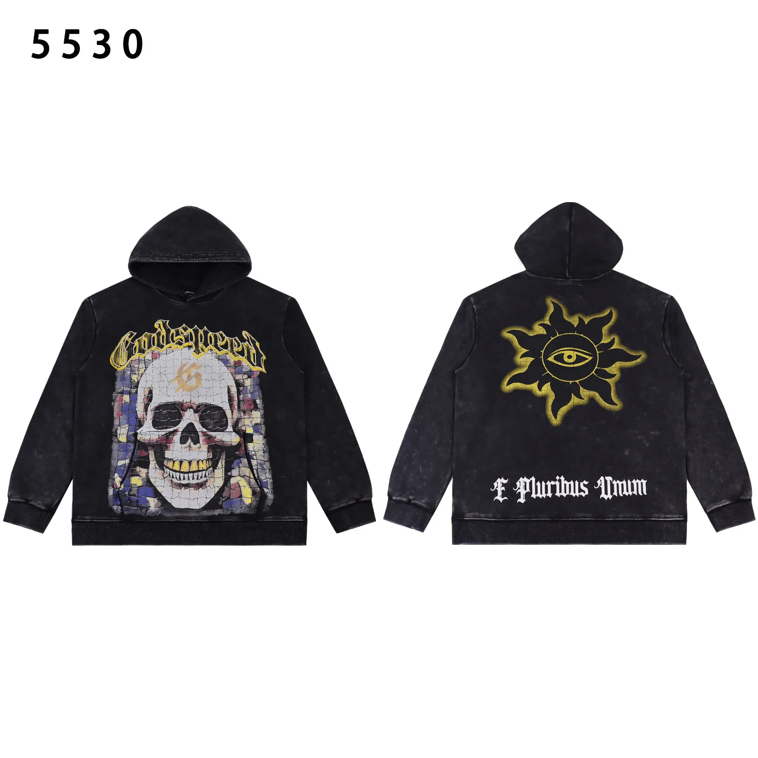 Godspeed Skull Graphic Washed Hoodie D12812241 — view 2